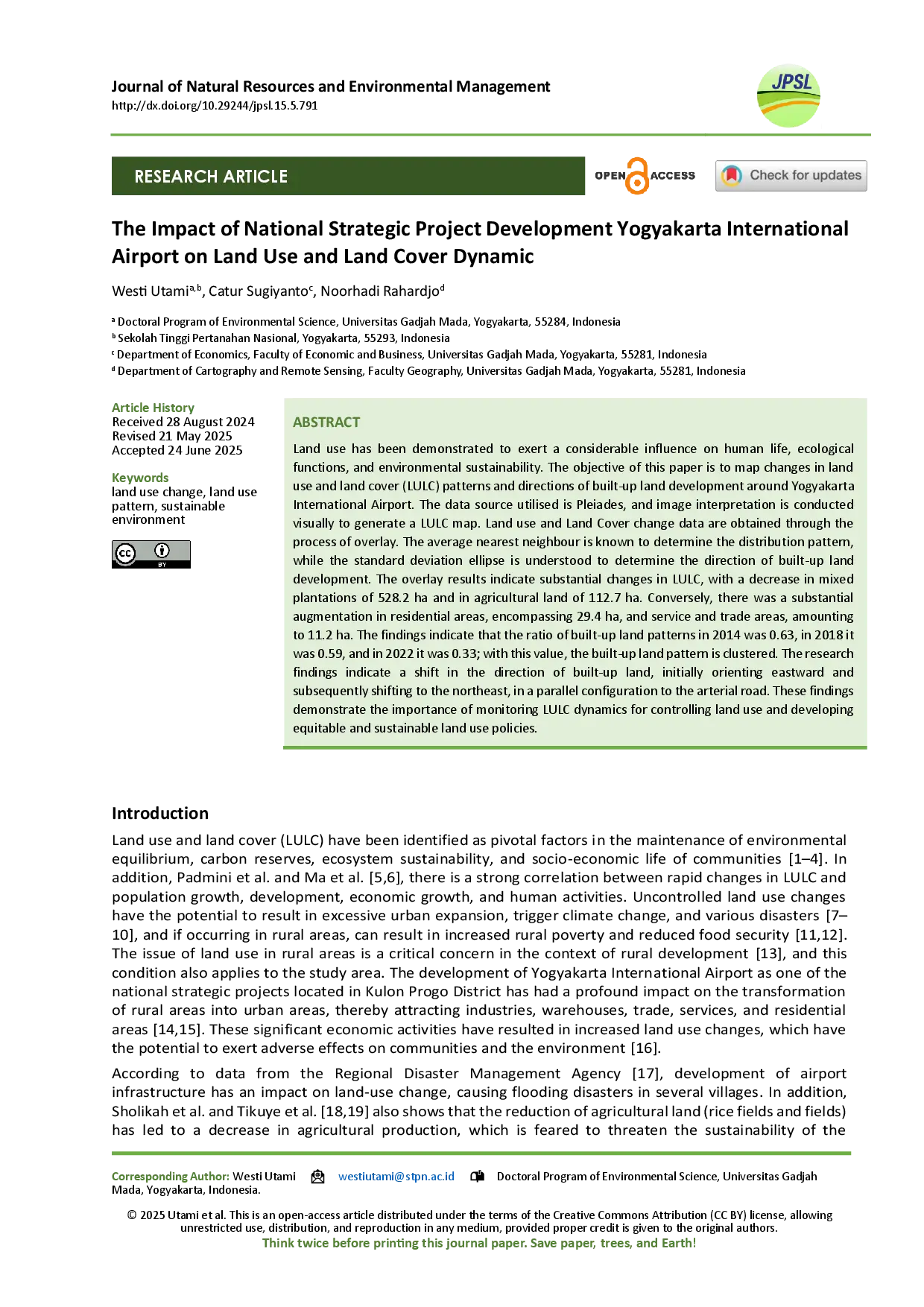 juris Dampak Pembangunan Proyek Strategis Nasional Bandara Internasional Yogyakarta terhadap Dinamika Penggunaan Lahan