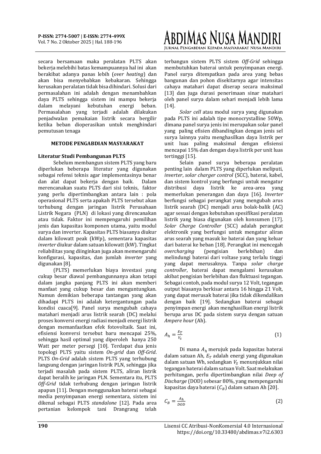 JURIS PEMELIHARAAN DAN PENAMBAHAN DAYA PEMBANGKIT LISTRIK TENAGA SURYA PADA LAHAN PERTANIAN KELOMPOK TANI D RANGRANG DEPOK