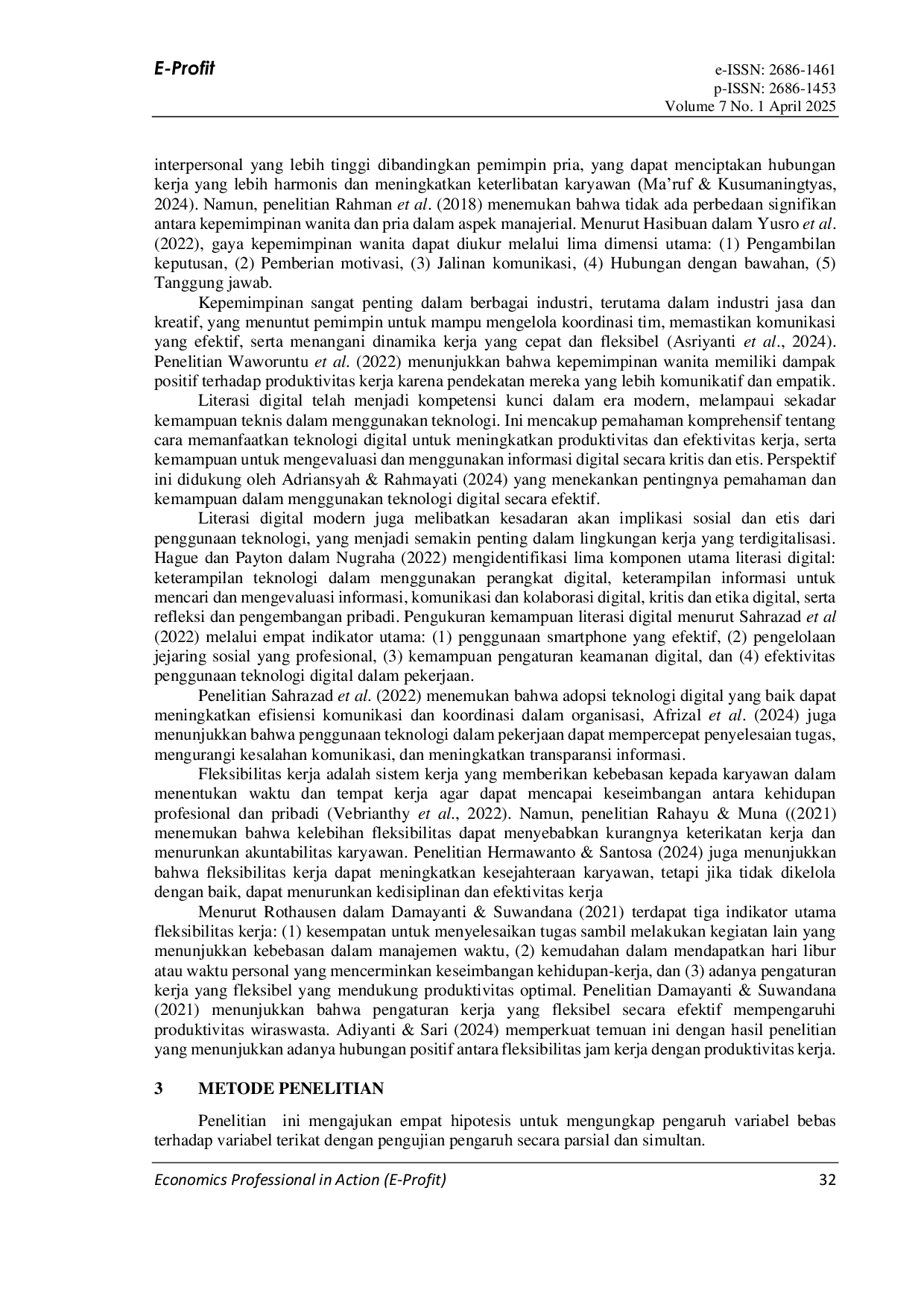 JURIS Pengaruh Gaya Kepemimpinan Wanita Literasi Digital Dan Fleksibilitas Kerja Terhadap Produktivitas Kerja