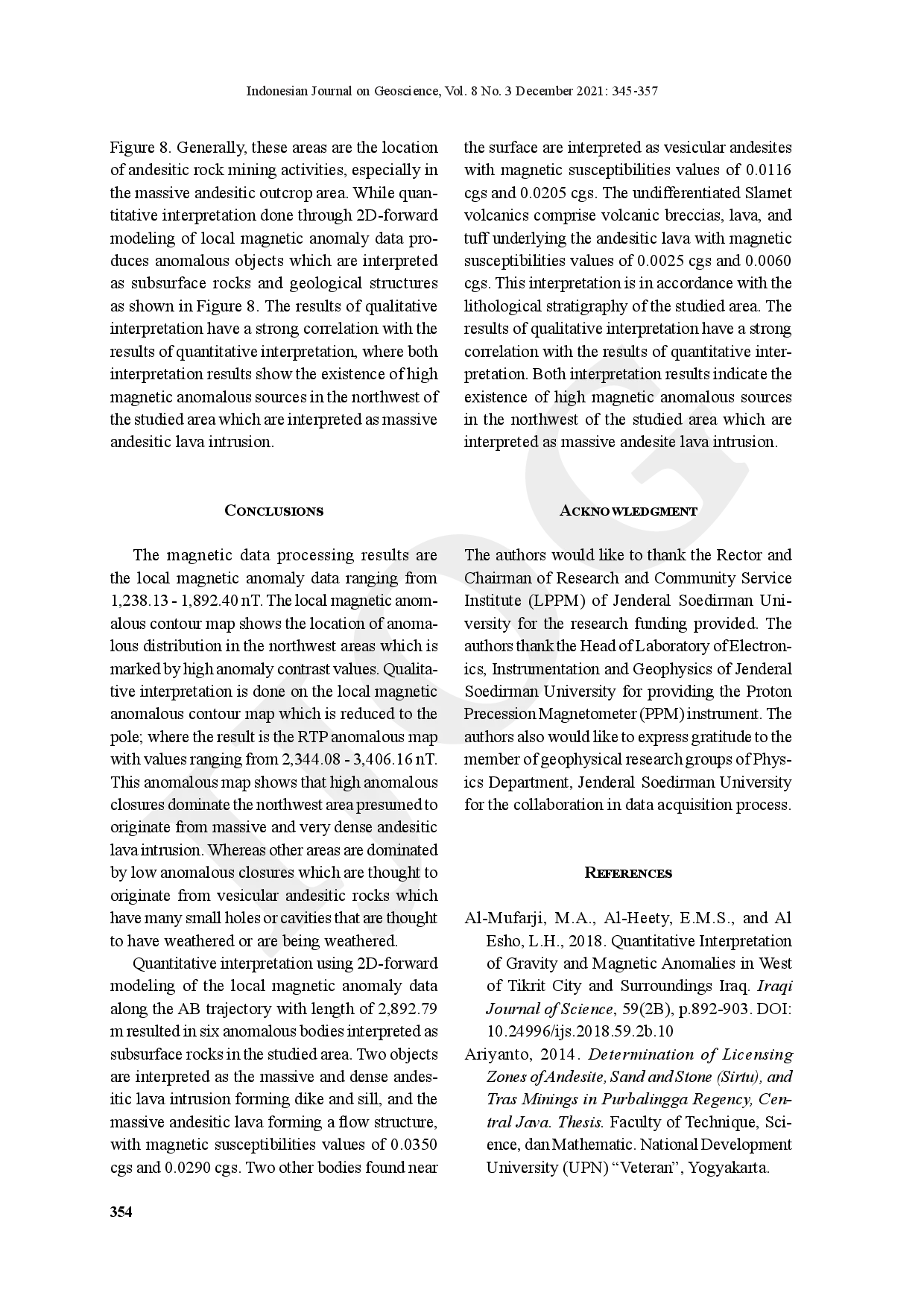 juris Interpretation of Magnetic Anomaly Data in the Andesitic Rock Prospect Area of Kutasari Subregency Purbalingga Regency Central Java Indonesia