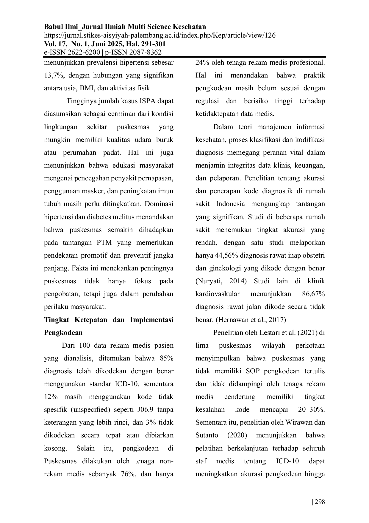 JURIS Gambar Implementasi Klasifikasi dan Kodifikasi Penyakit dalam Manajemen Data Pasien di Puskesmas