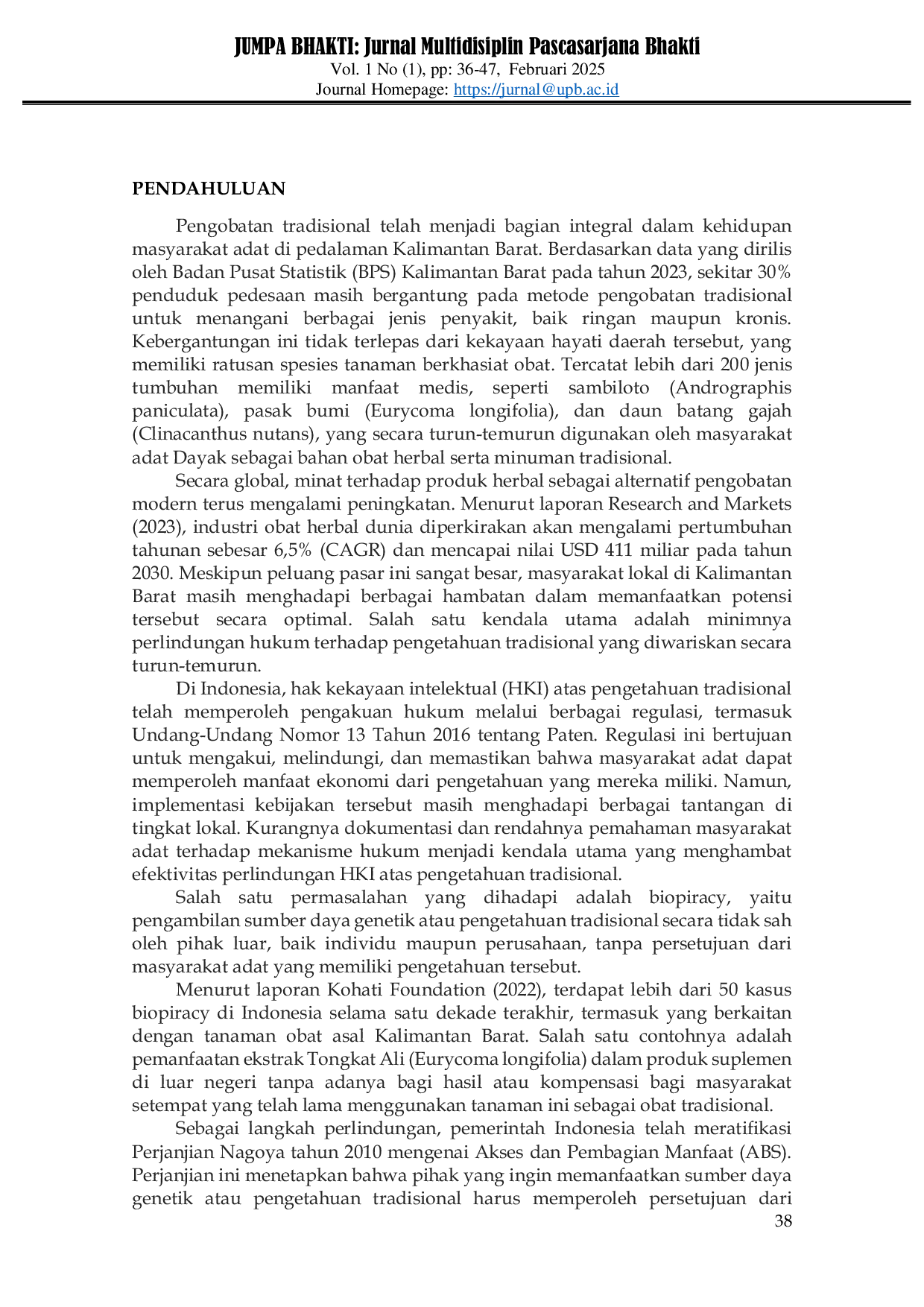 JURIS Hak Kekayaan Intelektual Dalam Pengembangan Pengobatan Tradisional dan Herbal di Kalimantan Barat