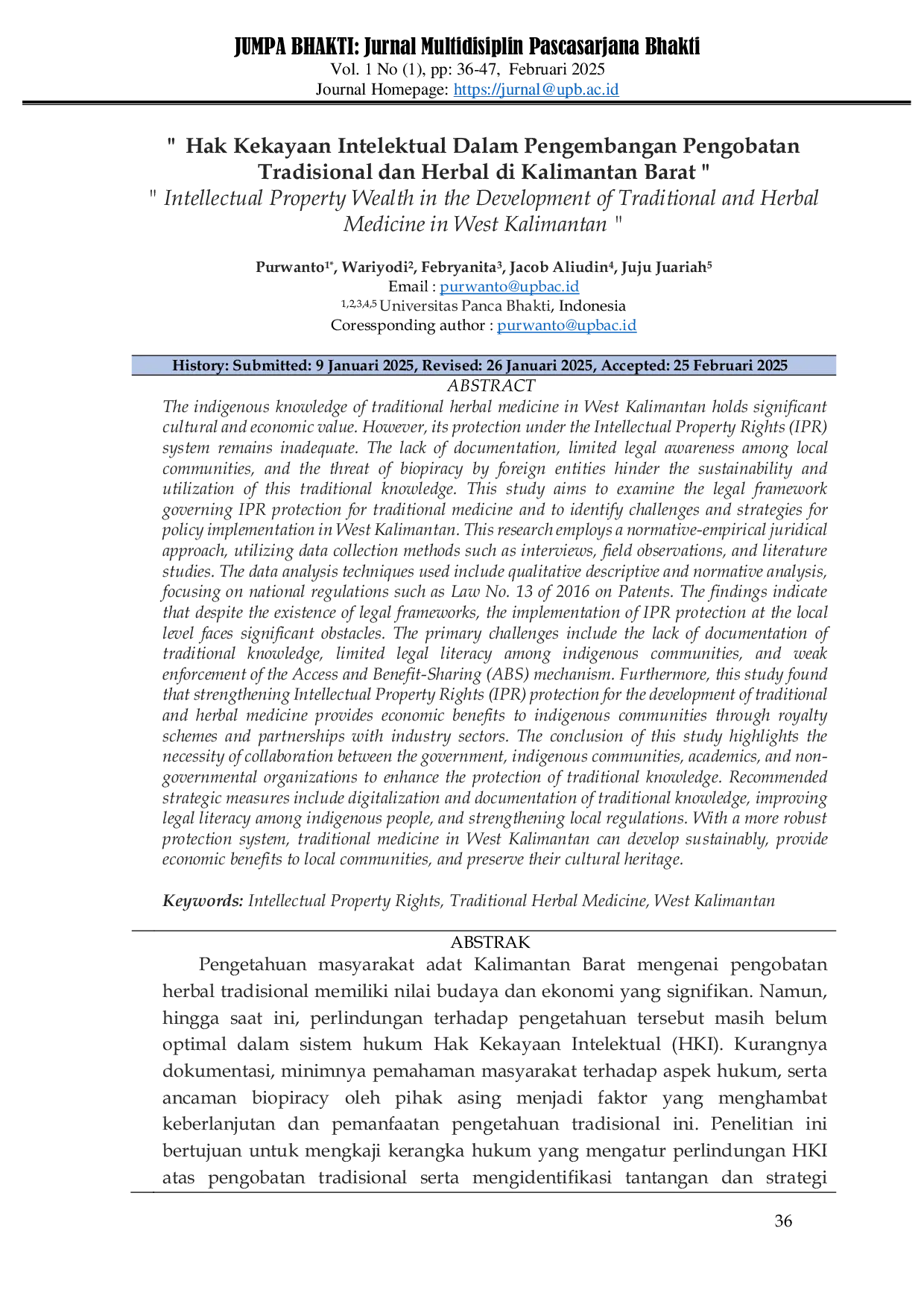 JURIS Hak Kekayaan Intelektual Dalam Pengembangan Pengobatan Tradisional dan Herbal di Kalimantan Barat