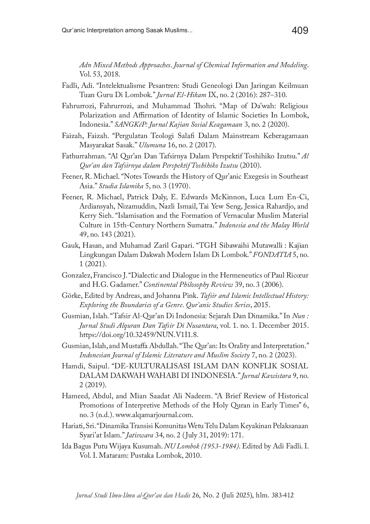 JURIS Qur anic Interpretation among Sasak Muslims across Communities Theologies and Ideological Conflicts