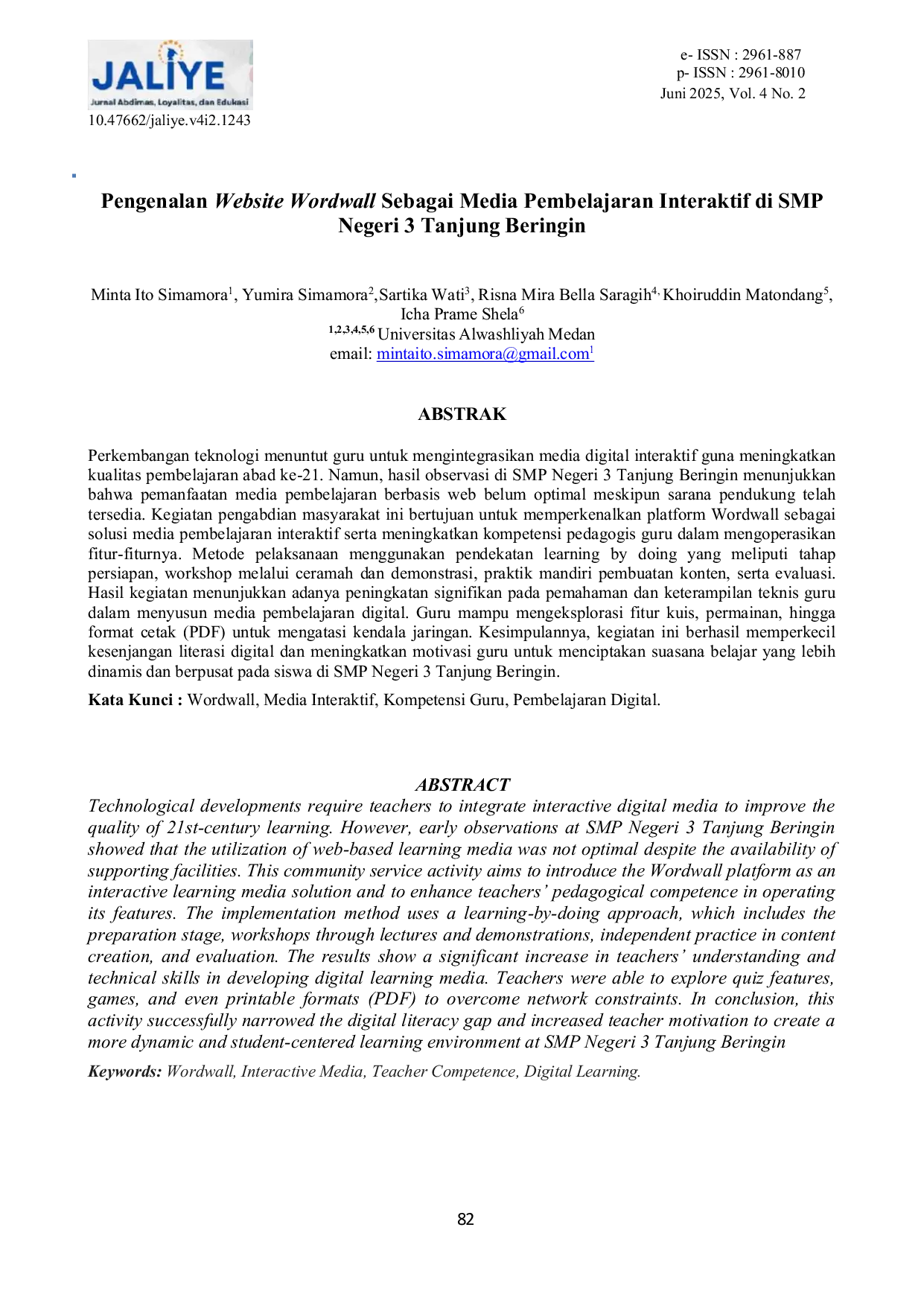 JURIS Pengenalan Website Wordwall Sebagai Media Pembelajaran Interaktif di SMP Negeri 3 Tanjung Beringin