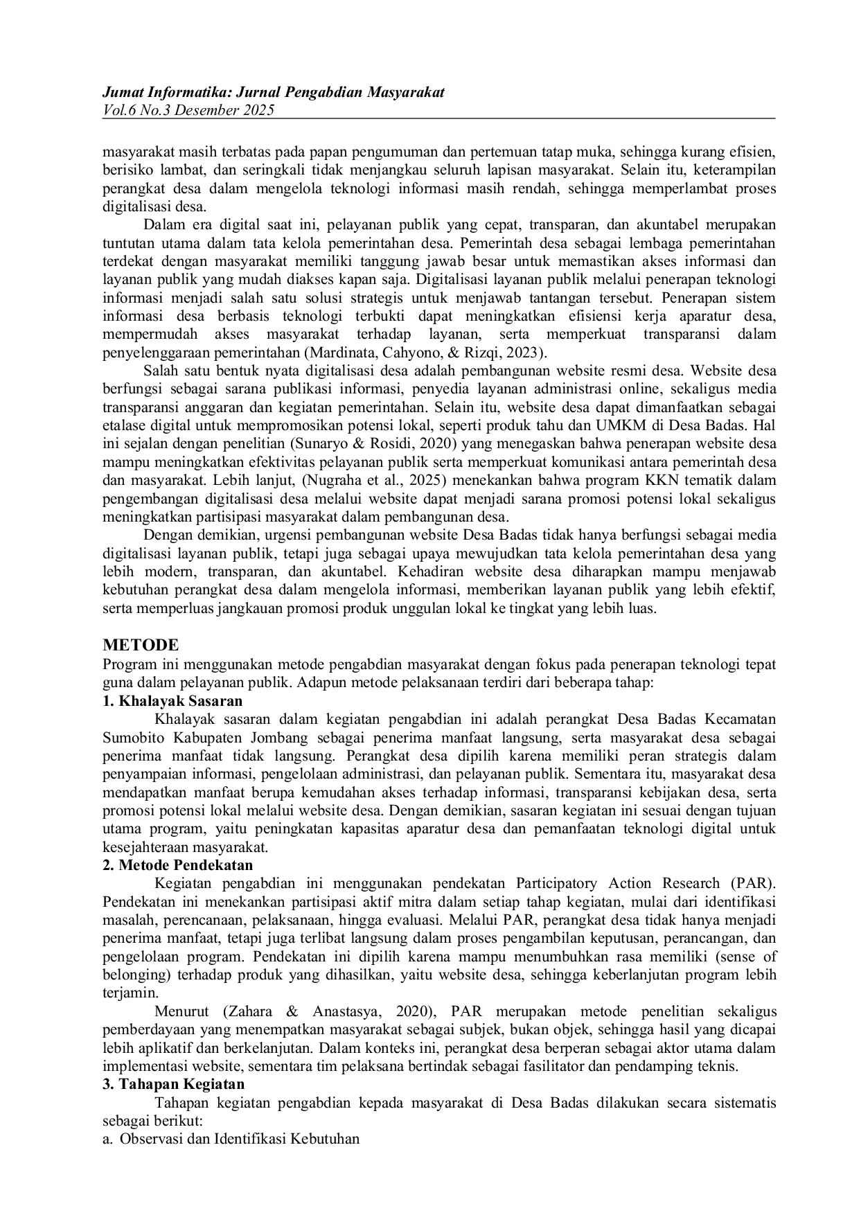 JURIS Implementasi Website Informasi Desa Badas Kecamatan Sumobito sebagai Upaya Digitalisasi Layanan Publik dan Transparansi Informasi Desa