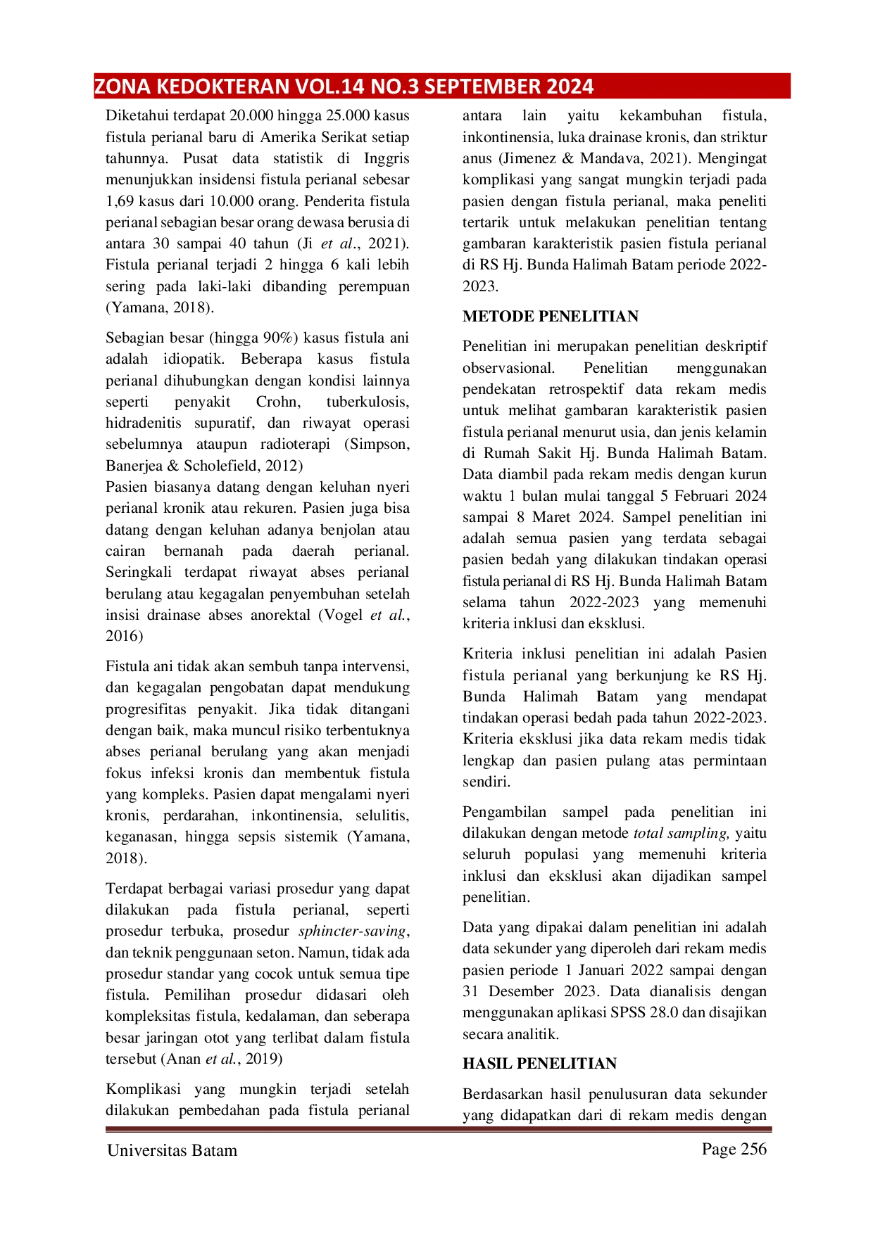 JURIS Gambaran Karakteristik Pasien Fistula Perianal Di Rs Hj Bunda Halimah Batam Periode 2022 2023