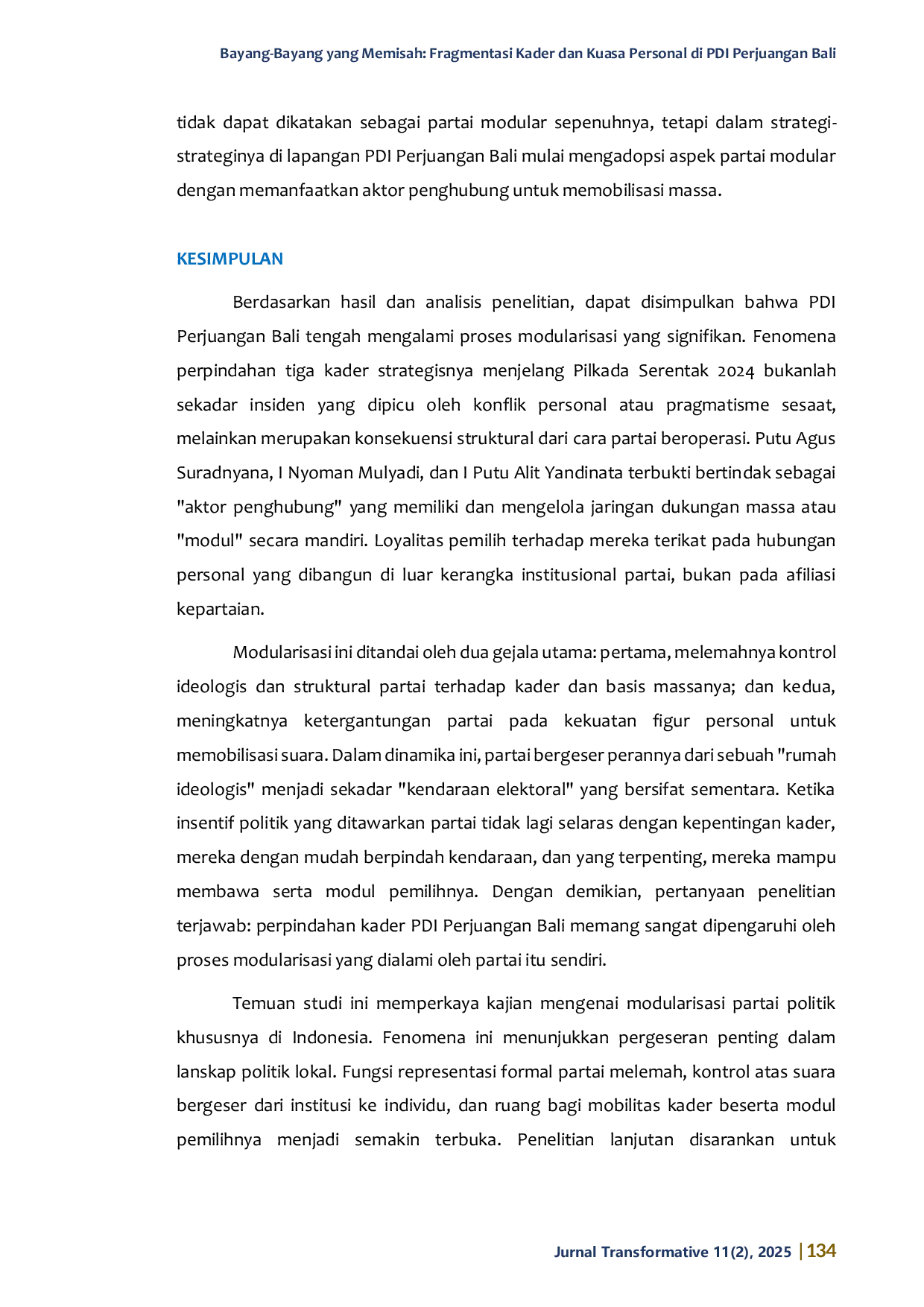 JURIS Bayang Bayang yang Memisah Fragmentasi Kader dan Kuasa Personal di PDI Perjuangan Bali