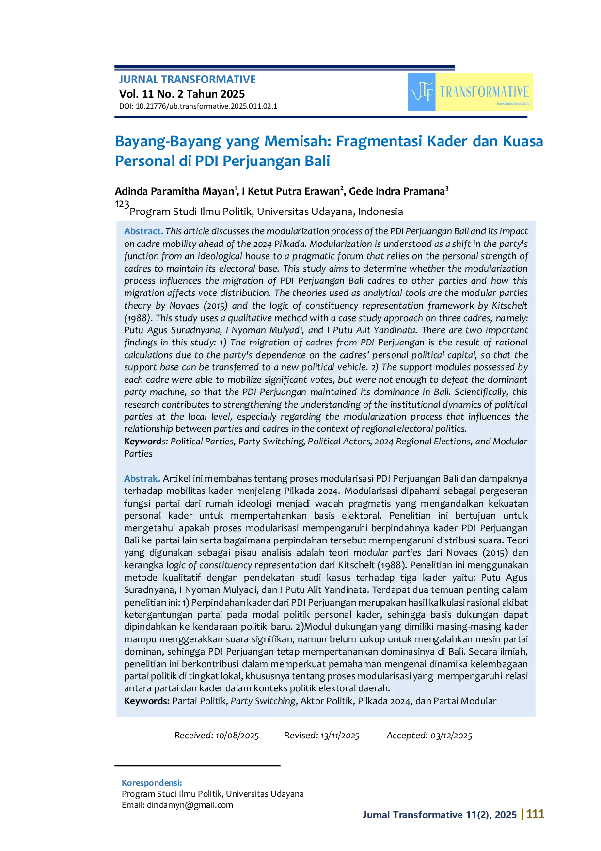 JURIS Bayang Bayang yang Memisah Fragmentasi Kader dan Kuasa Personal di PDI Perjuangan Bali