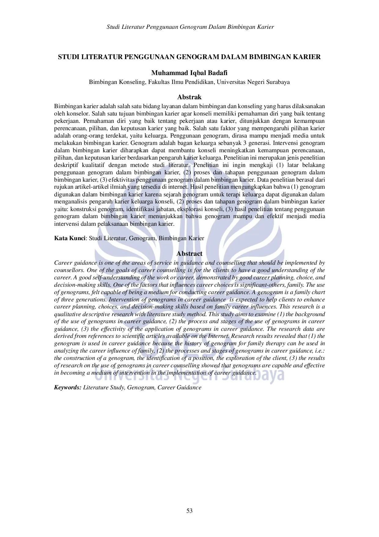 JURIS Studi Literatur Penggunaan Genogram Dalam Bimbingan Karier