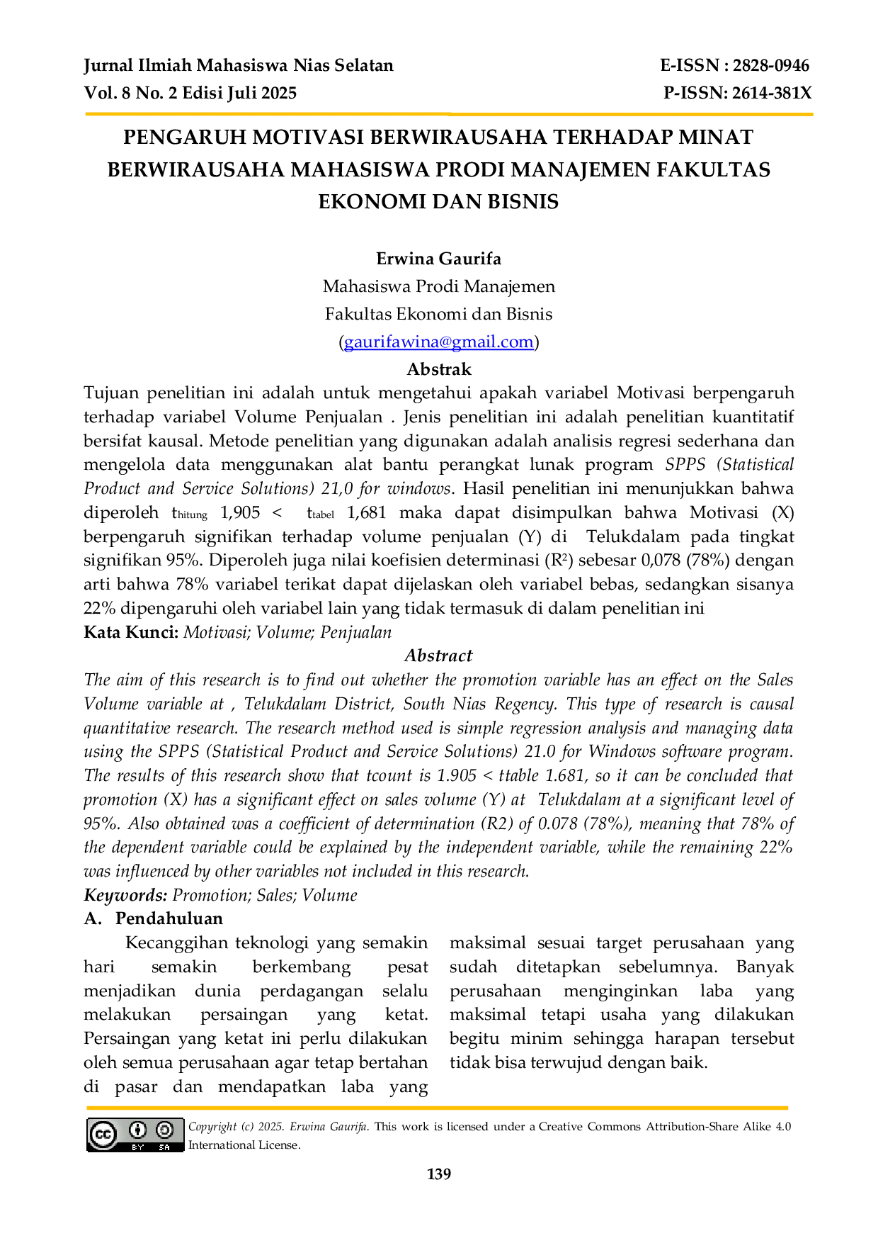 JURIS Pengaruh Motivasi Berwirausaha Terhadap Minat Berwirausaha Mahasiswa Prodi Manajemen Fakultas Ekonomi Dan Bisnis