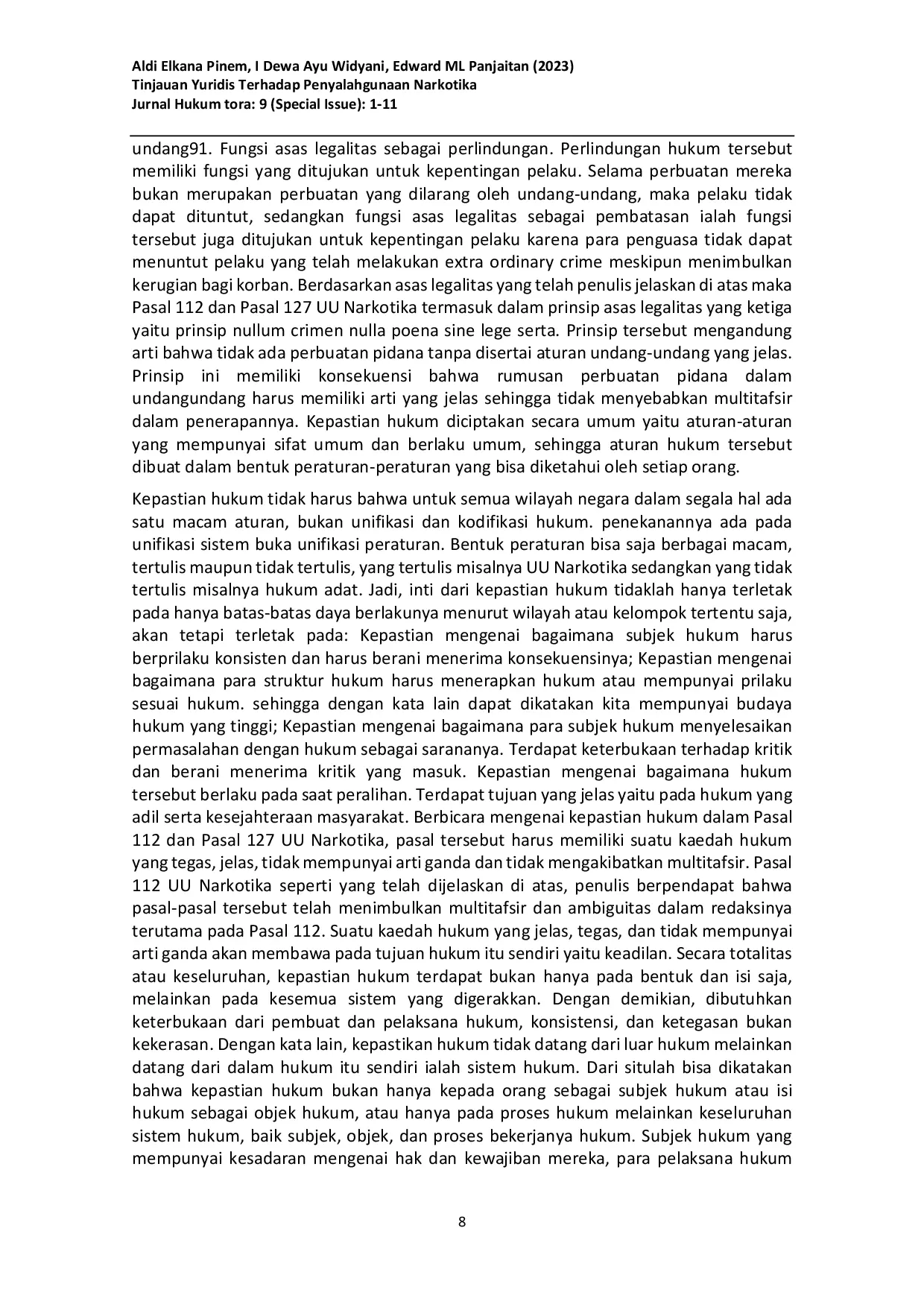 JURIS Tinjauan Yuridis Terhadap Penyalahgunaan Narkotika