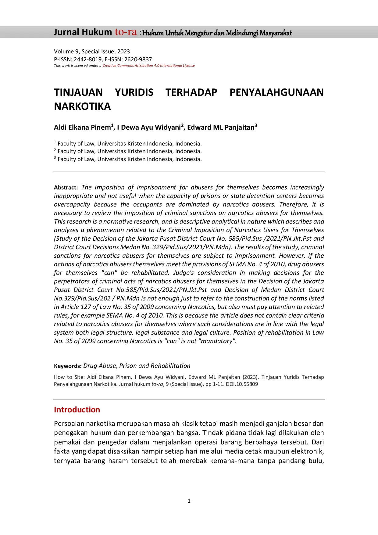 JURIS Tinjauan Yuridis Terhadap Penyalahgunaan Narkotika