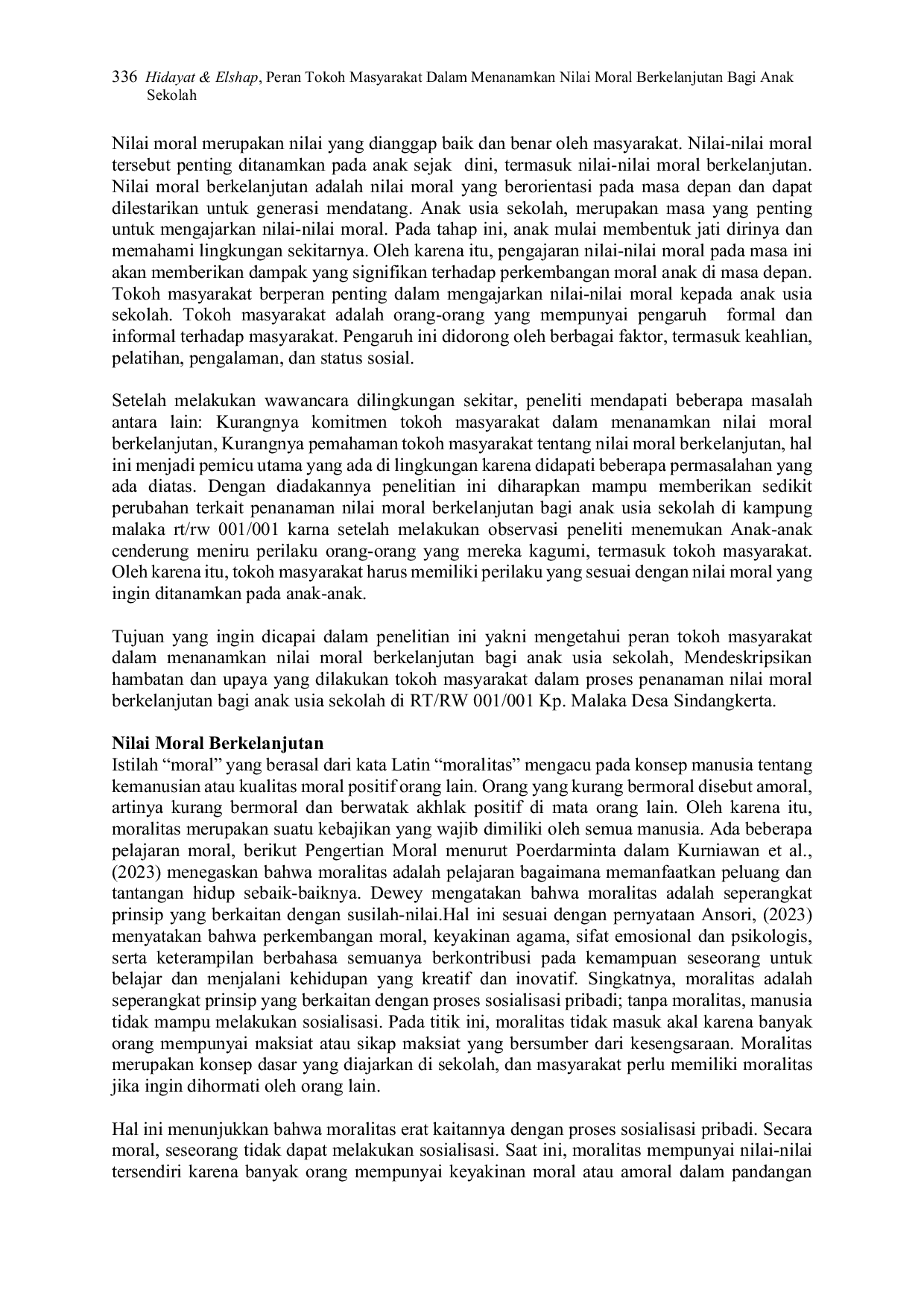 JURIS Peran Tokoh Masyarakat dalam Menanamkan Nilai Moral Berkelanjutan Bagi Anak Usia Sekolah