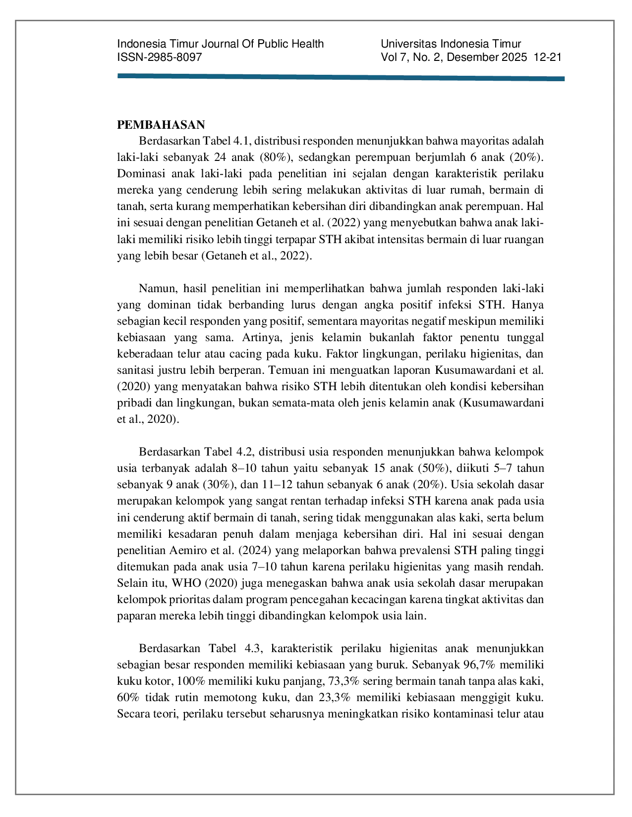 JURIS Identifikasi Soil Transmitted Helminths STH Pada Kotoran Kuku Anak Anak Di Dusun Karama Selatan Desa Biring Kassi Kab Takalar