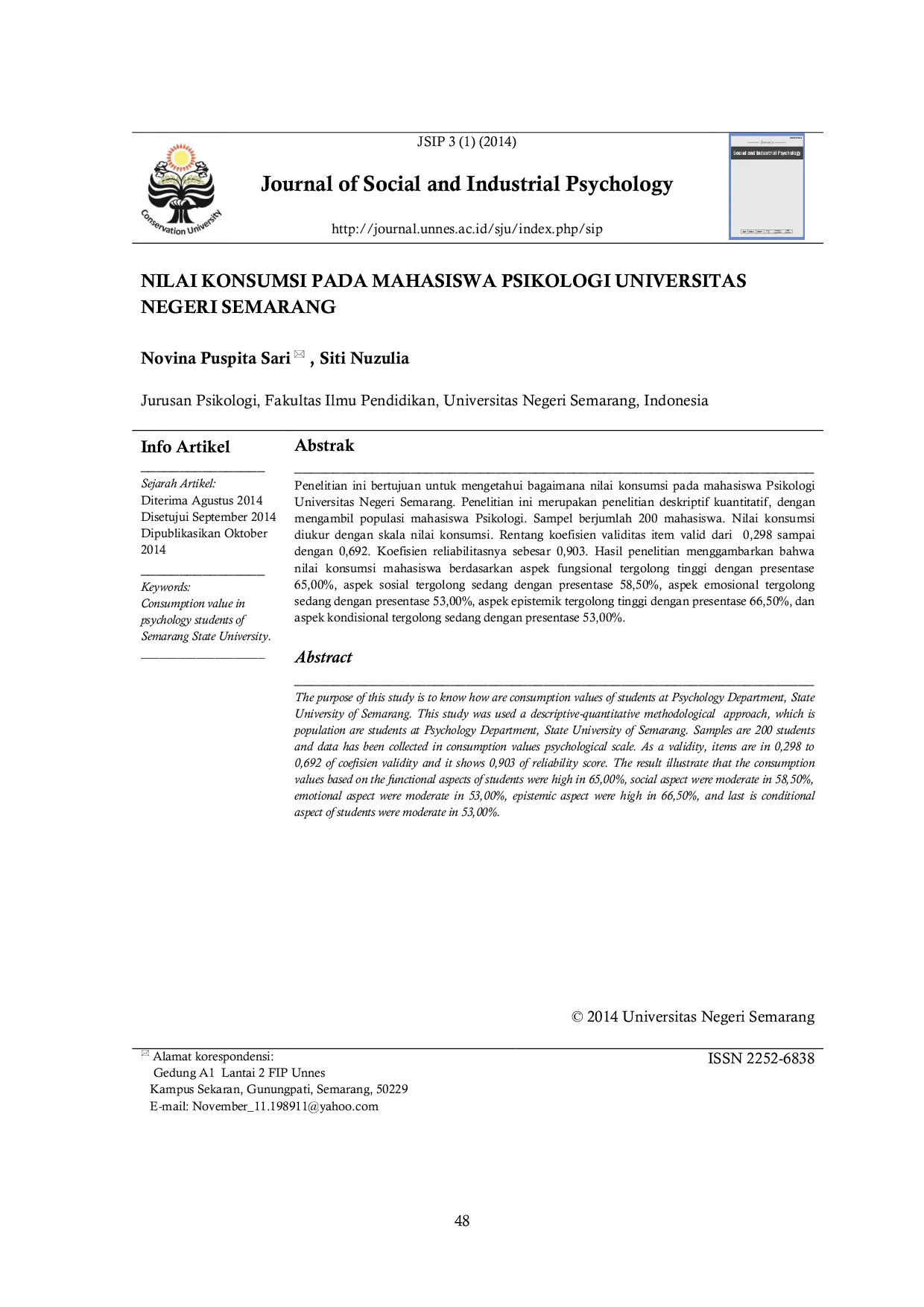 JURIS Nilai Konsumsi Pada Mahasiswa Psikologi Universitas Negeri Semarang