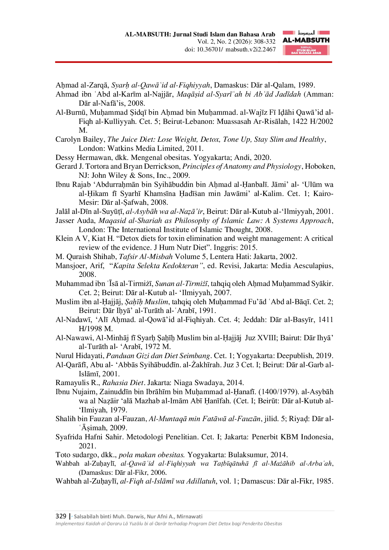 JURIS Implementasi Kaidah al Uararu LA YuzAlu bi al DarAr terhadap Program Diet Detox bagi Penderita Obesitas