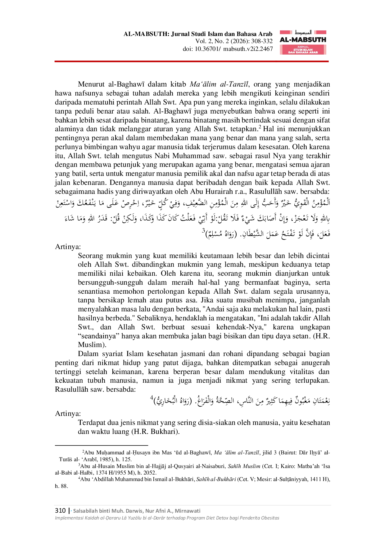 JURIS Implementasi Kaidah al Uararu LA YuzAlu bi al DarAr terhadap Program Diet Detox bagi Penderita Obesitas