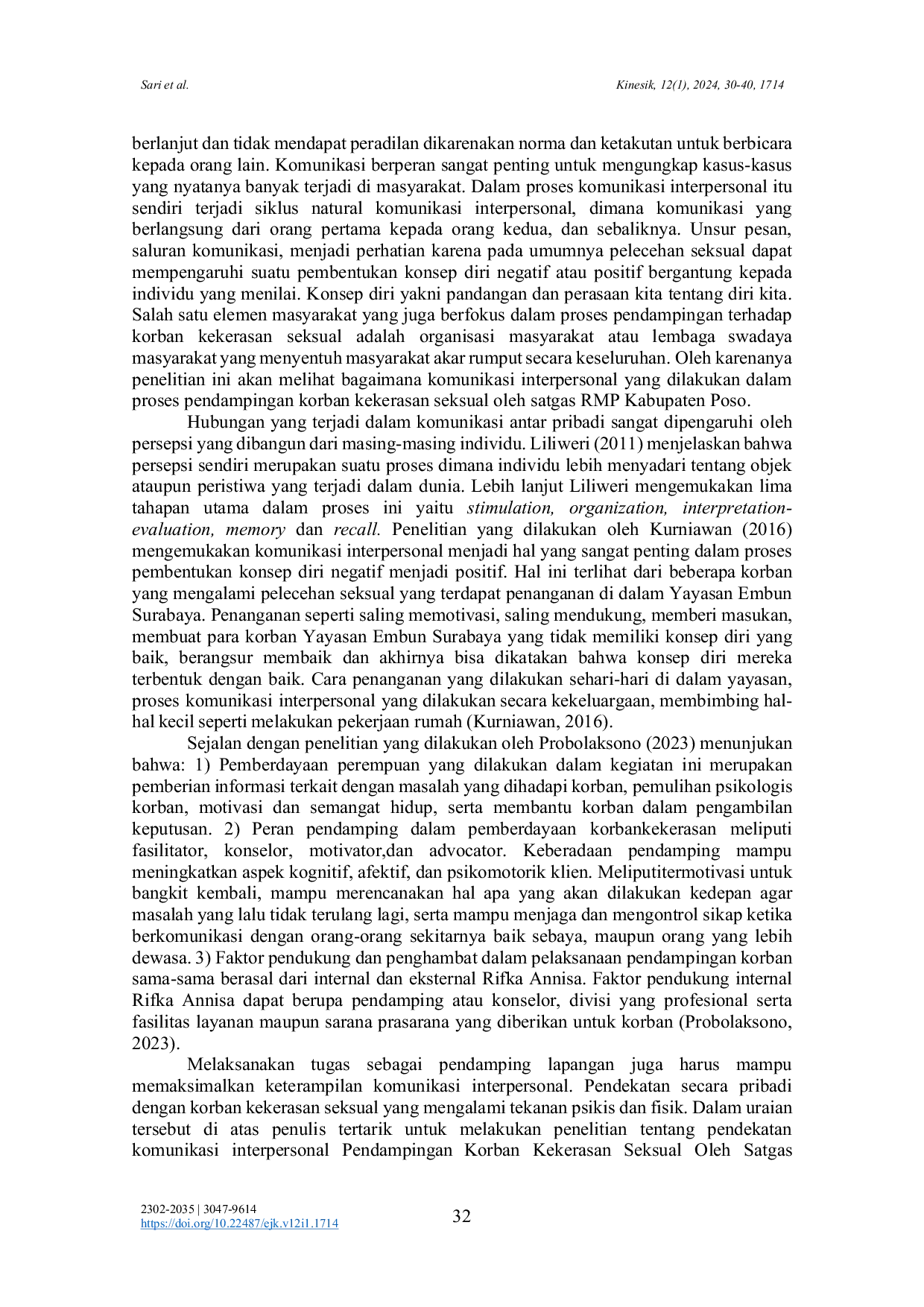 JURIS Komunikasi Interpersonal Pendampingan Korban Kekerasan Seksual oleh Satuan Tugas Perlindungan Perempuan dan Anak Relawan Merah Putih Kabupaten Poso