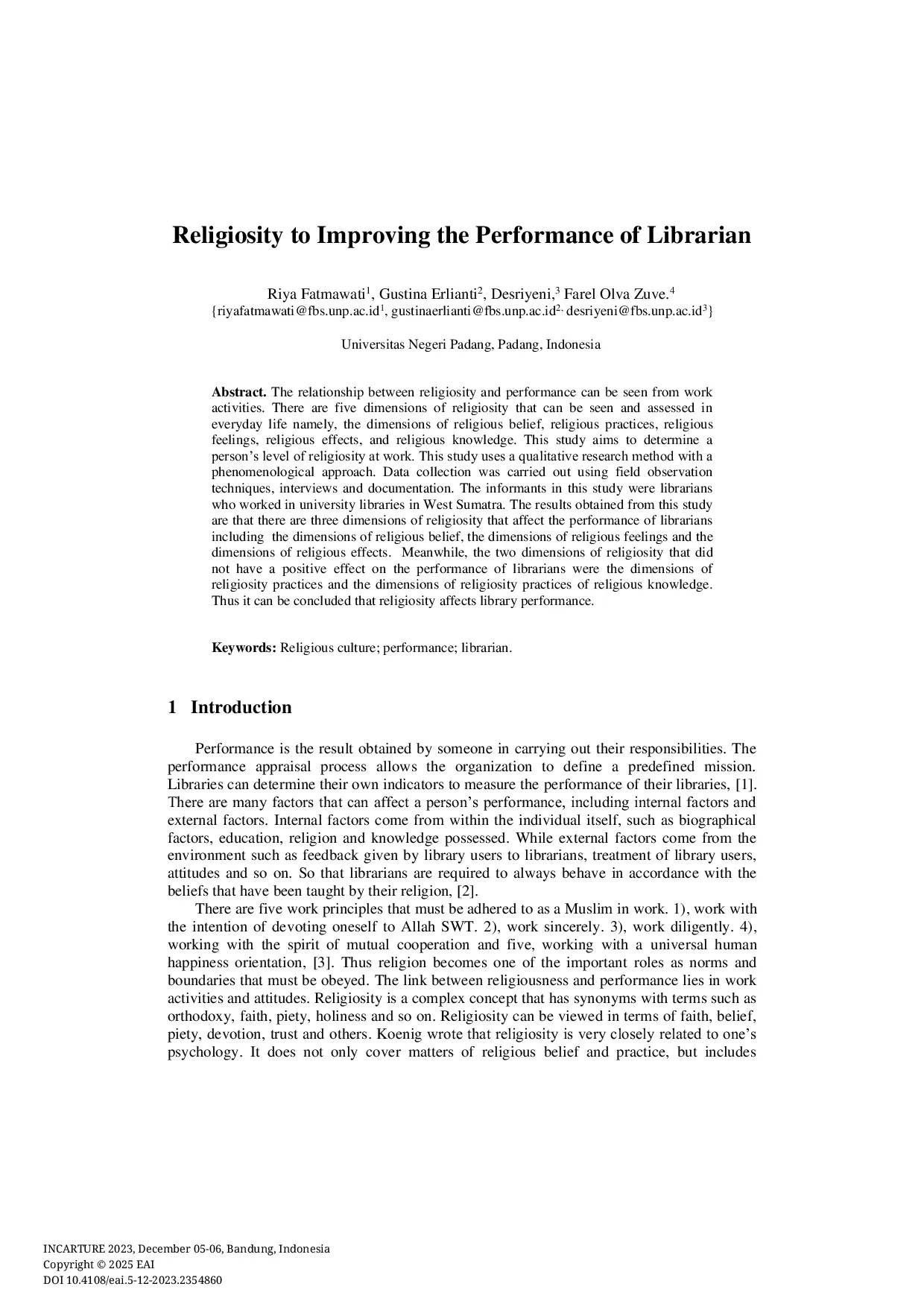 JURIS Religiosity to Improving the Performance of Librarian