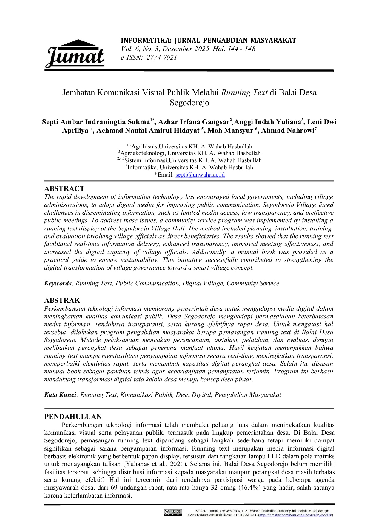 JURIS Jembatan Komunikasi Visual Publik Melalui Running Text di Balai Desa Segodorejo