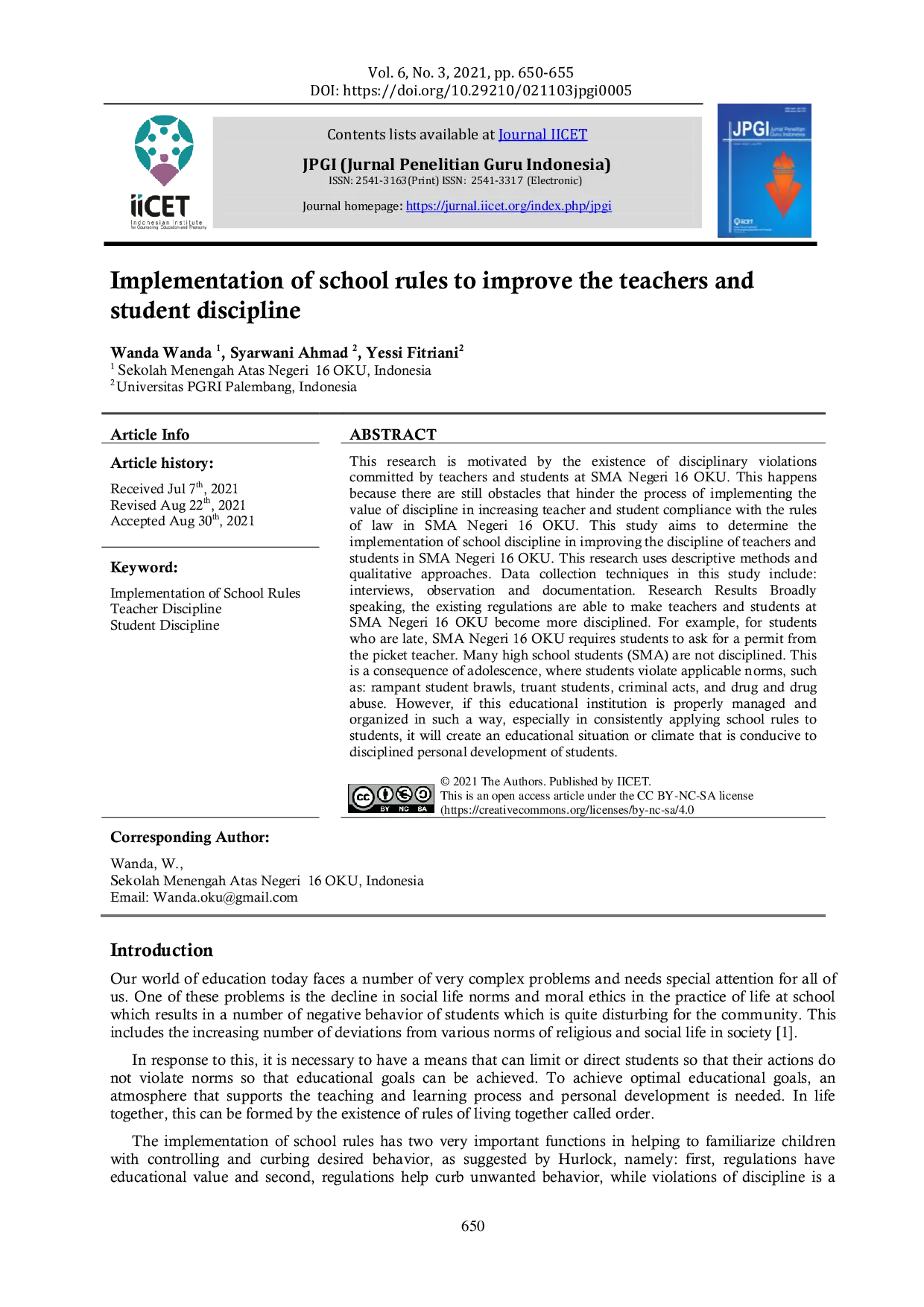 JURIS Implementation of school rules to improve the teachers and student discipline