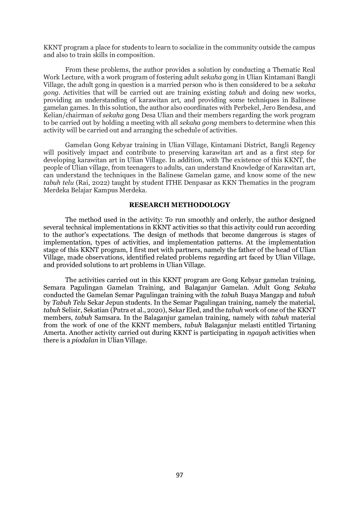 JURIS Raising the Spirit of Sekaha Gong Kebyar Desa Ulian Through the Creation of Sekar Jepun Gending