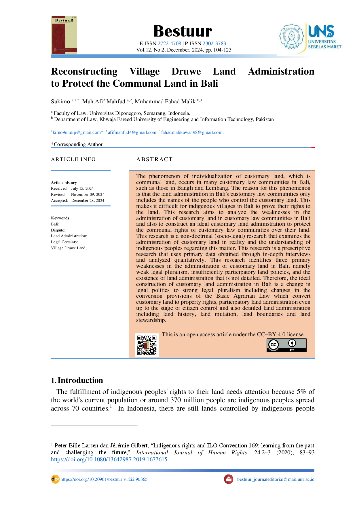 juris Reconstructing Village Druwe Land Administration to Protect the Communal Land in Bali