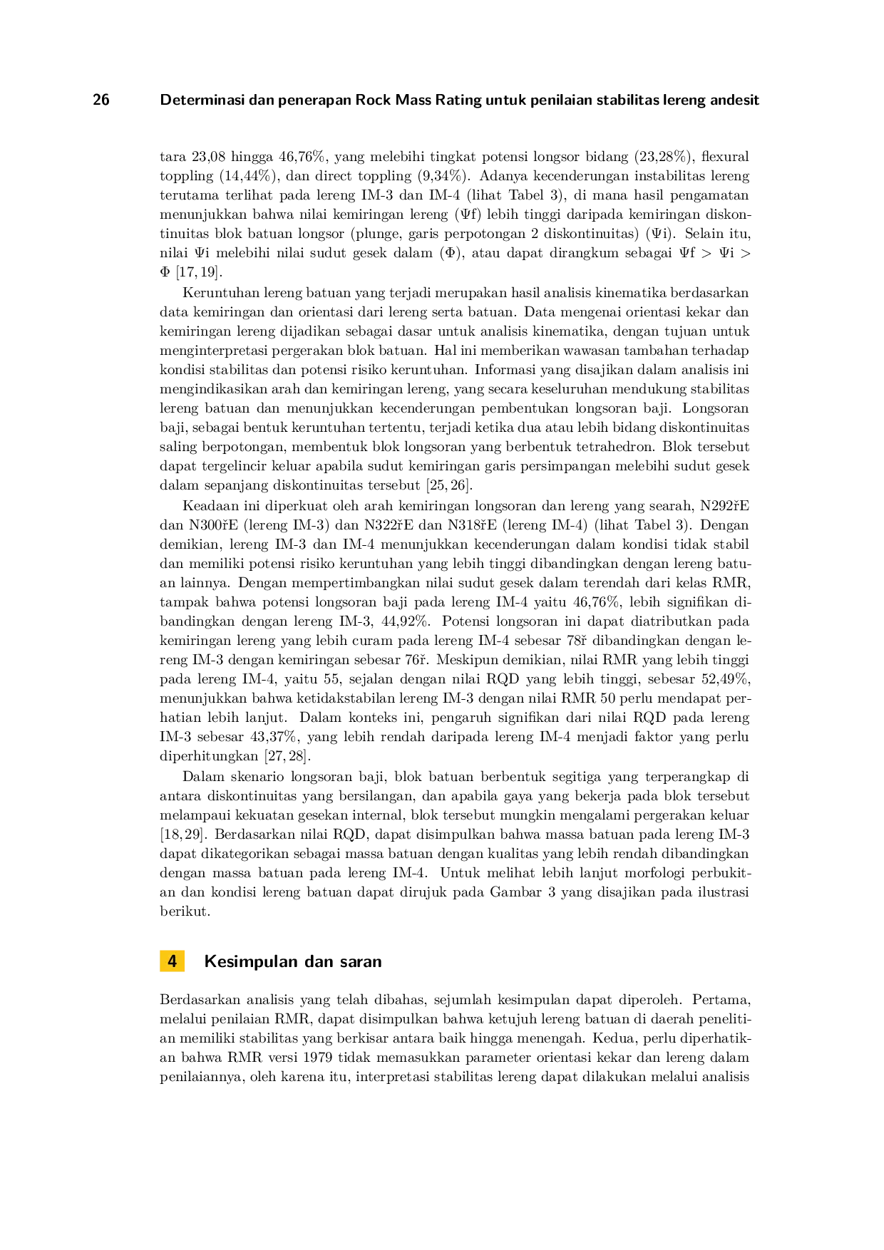 JURIS Determinasi dan penerapan Rock Mass Rating untuk penilaian stabilitas lereng andesit di Seloharjo Bantul