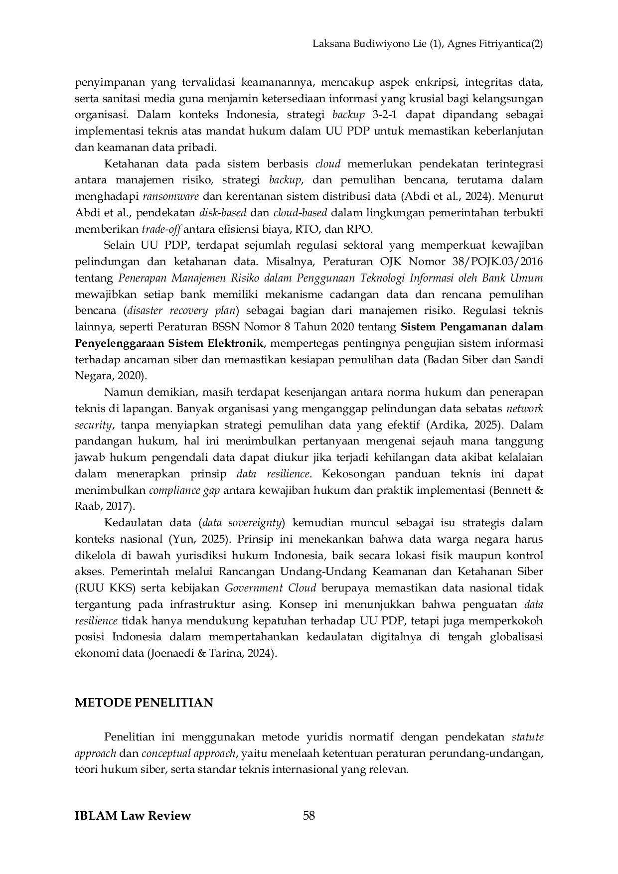 JURIS Achieving Data Resilience and Compliance in the Digital Era Harmonizing the Backup 3 2 1 Strategy with Cybersecurity and Personal Data Protection Regulations in Indonesia