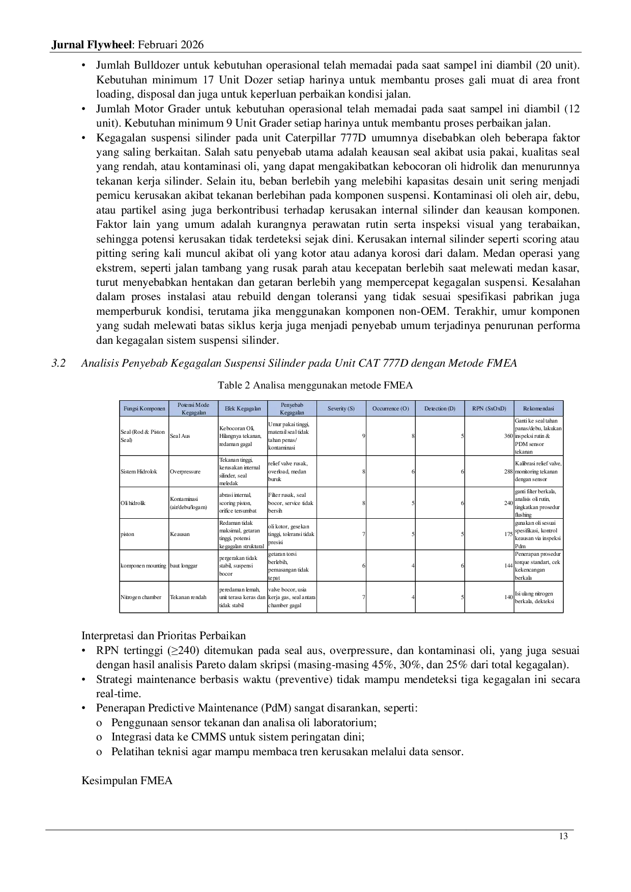 JURIS Analisa Kegagalan Suspensi Cylinder pada Unit CAT 777D dan Dampak terhadap Downtime Operasional di PT Sims Jaya Kaltim
