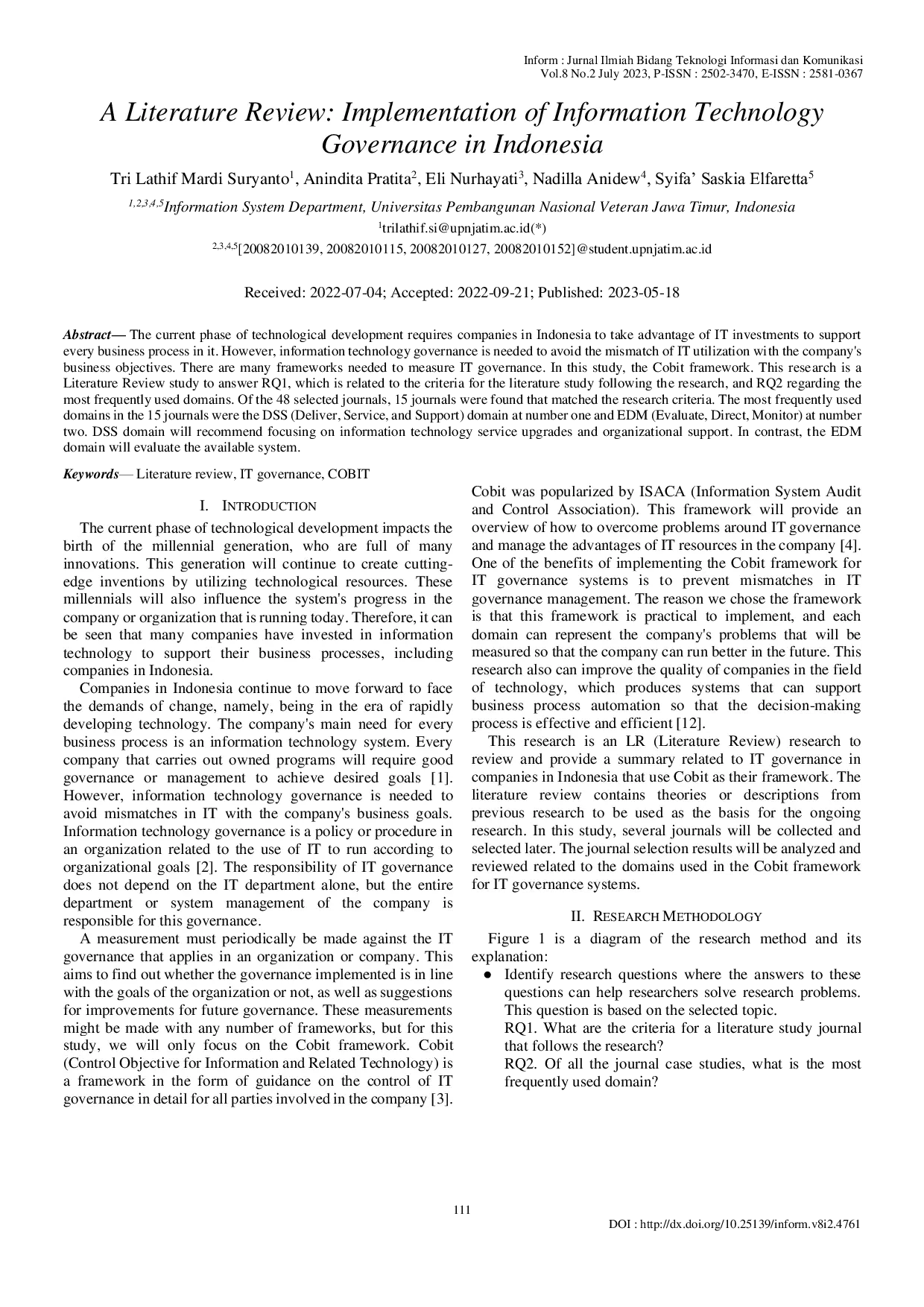JURIS A Literature Review Implementation of Information Technology Governance in Indonesia