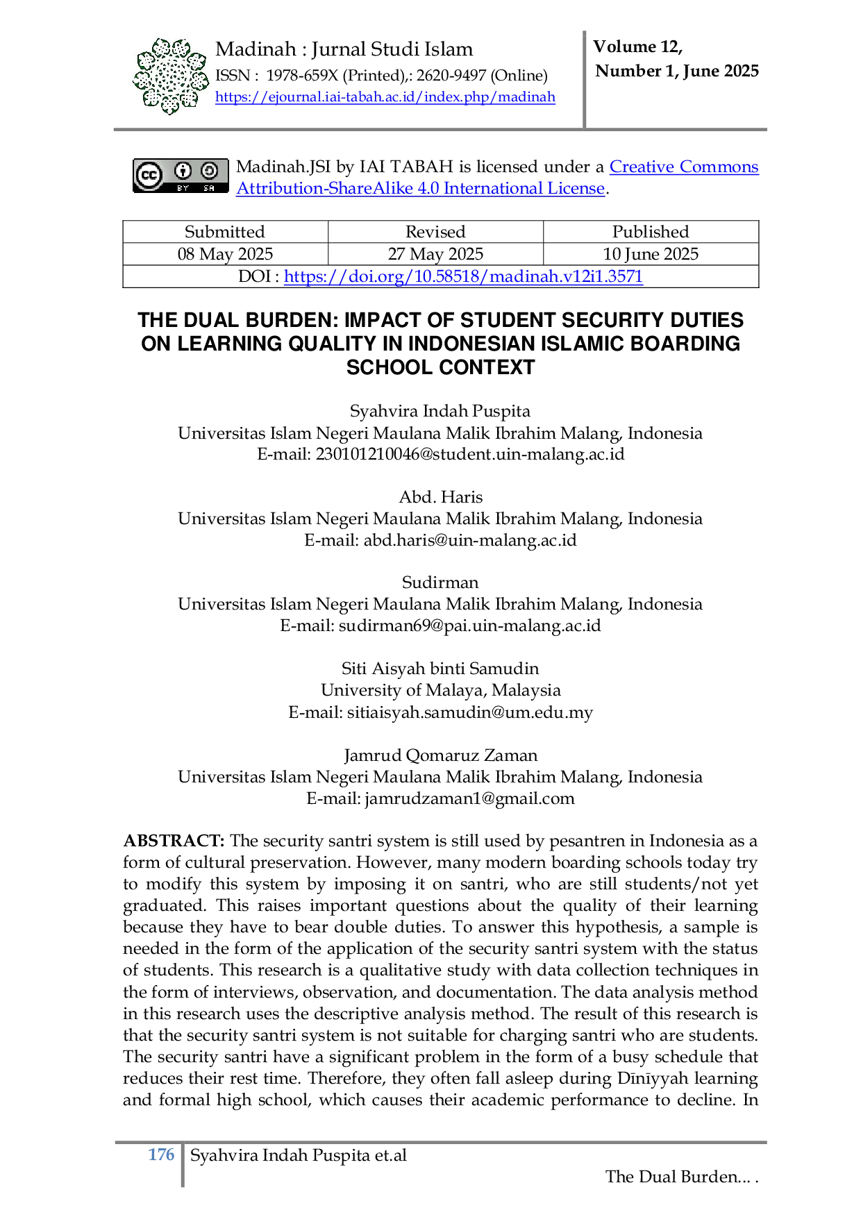 JURIS The Dual Burden Impact of Student Security Duties on Learning Quality in Indonesian Islamic Boarding School Context