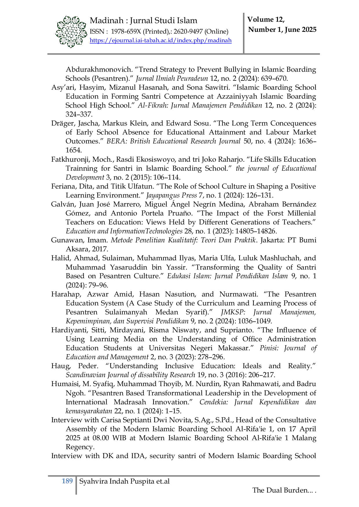 JURIS The Dual Burden Impact of Student Security Duties on Learning Quality in Indonesian Islamic Boarding School Context