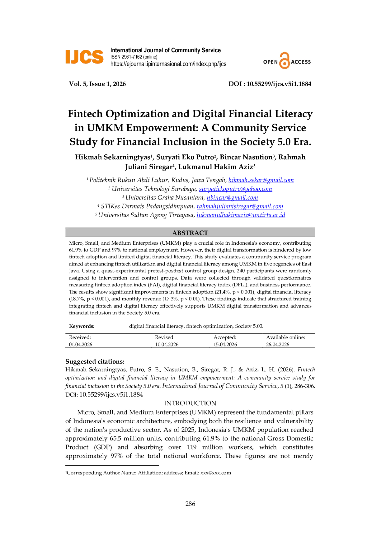 JURIS Fintech Optimization and Digital Financial Literacy in UMKM Empowerment A Community Service Study for Financial Inclusion in the Society 5 0 Era