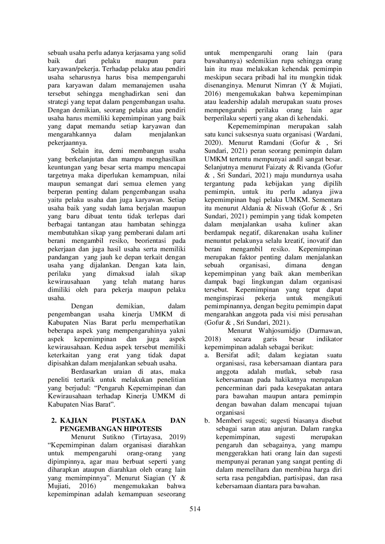 JURIS Pengaruh Kepemimpinan Dan Kewirausahaan Terhadap Kinerja UMKM Di Kabupaten Nias Barat