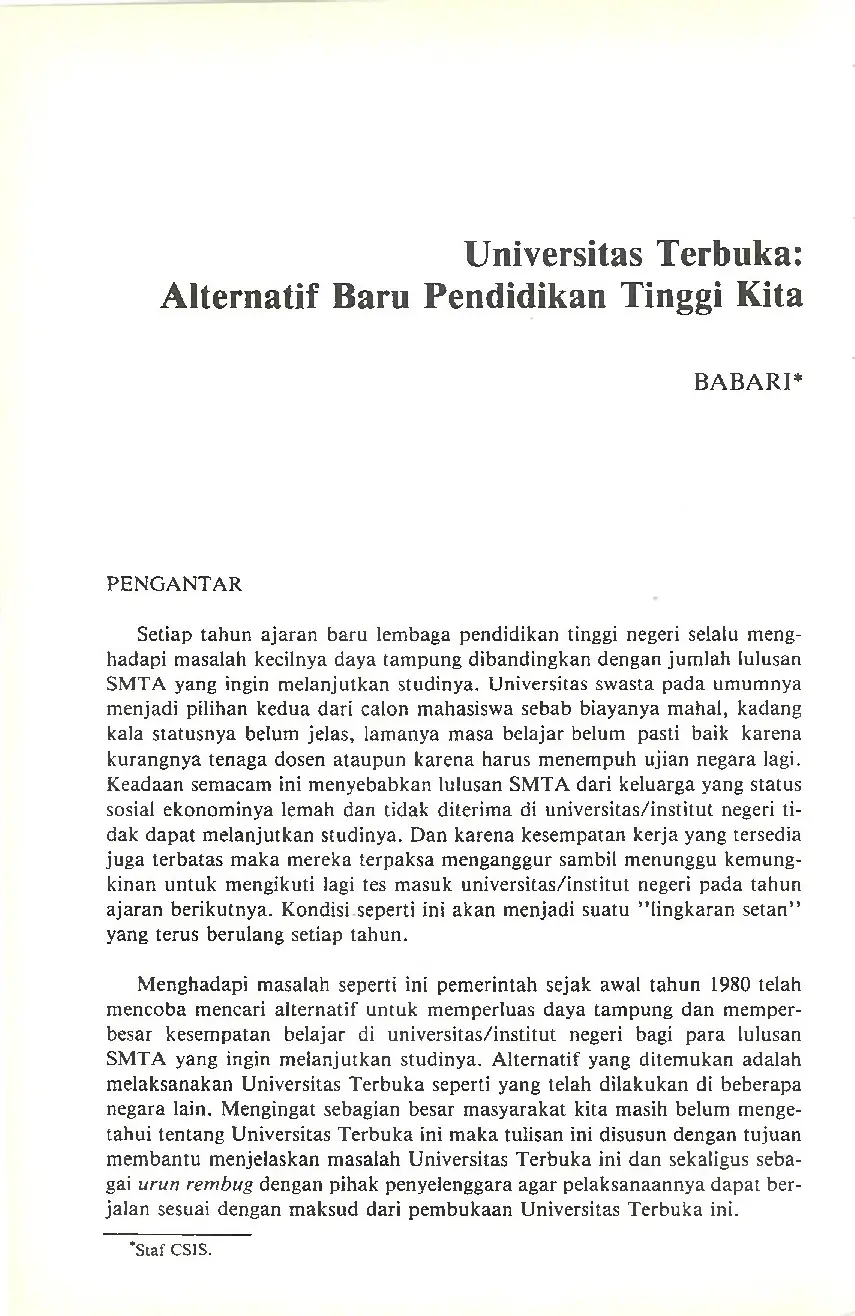 JURIS Universitas Terbuka Alternatif Baru Pendidikan Tinggi Kita