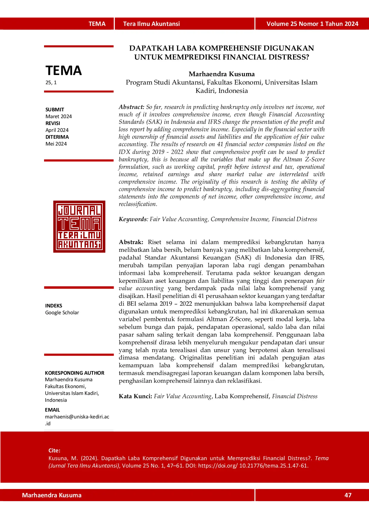 JURIS Dapatkah Laba Komprehensif Digunakan Untuk Memprediksi Financial Distress