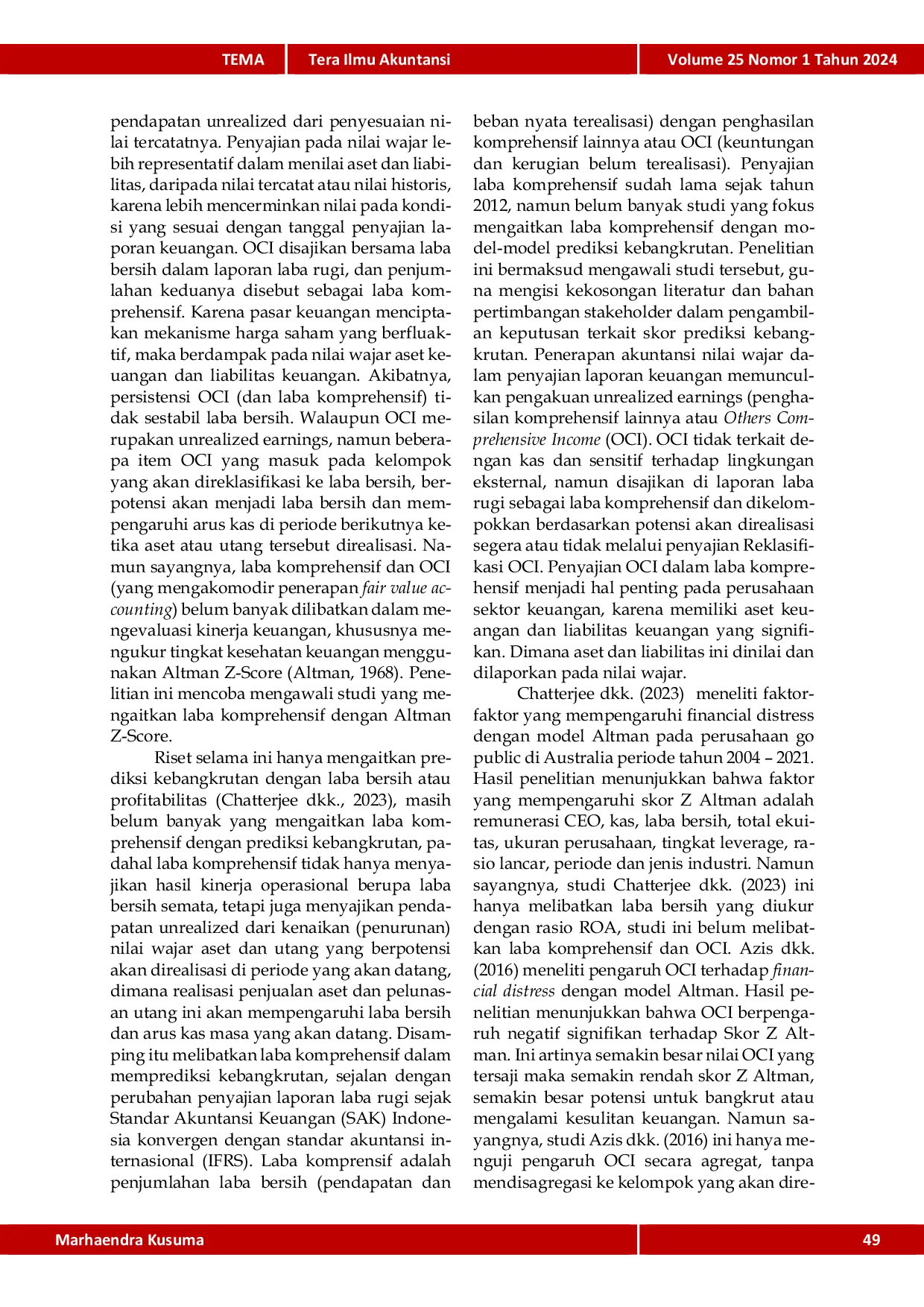 JURIS Dapatkah Laba Komprehensif Digunakan Untuk Memprediksi Financial Distress