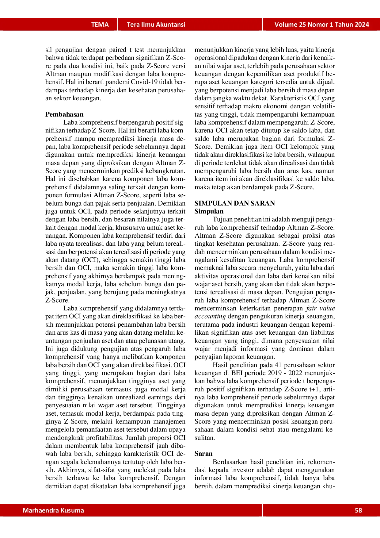 JURIS Dapatkah Laba Komprehensif Digunakan Untuk Memprediksi Financial Distress