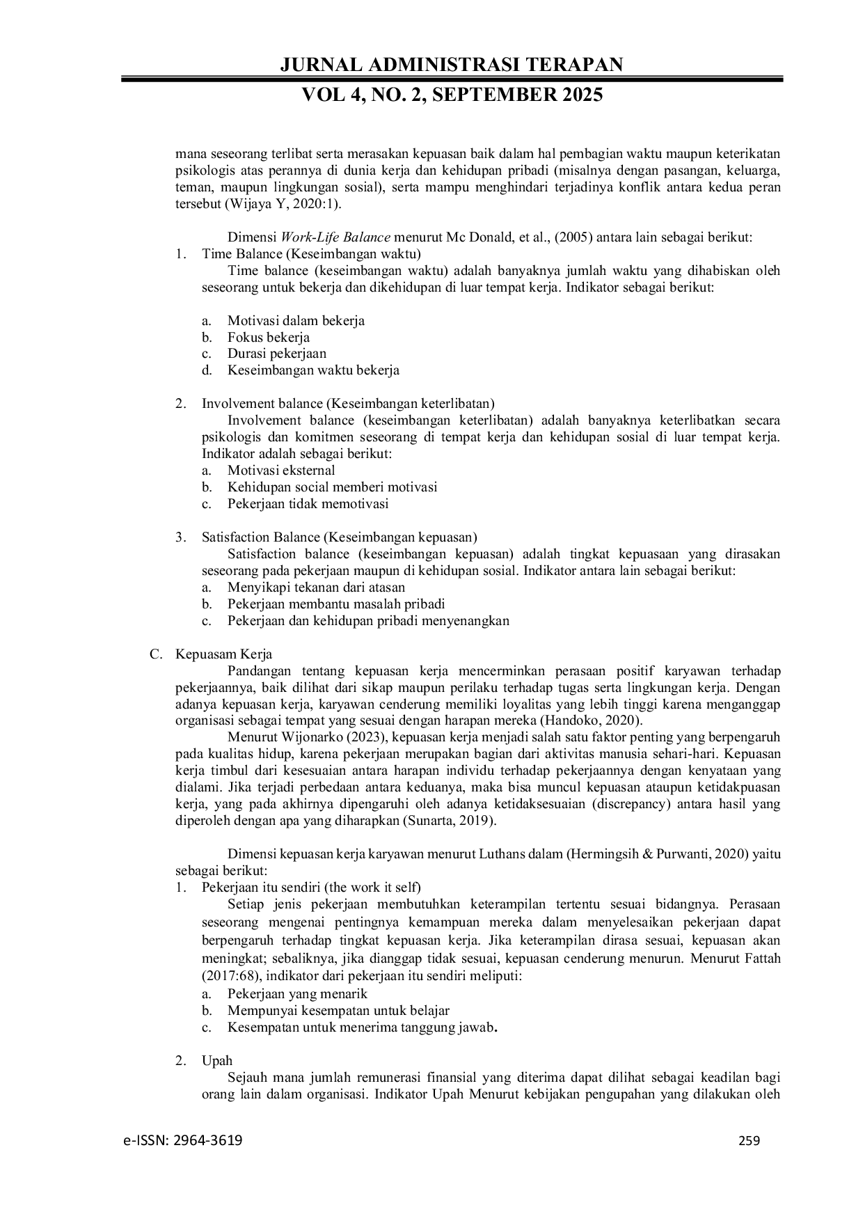 JURIS Pengaruh Work Life Balance dan Kepuasan Kerja Terhadap Kinerja Karyawan Pada Perawat Rumah Sakit Permata Cirebon