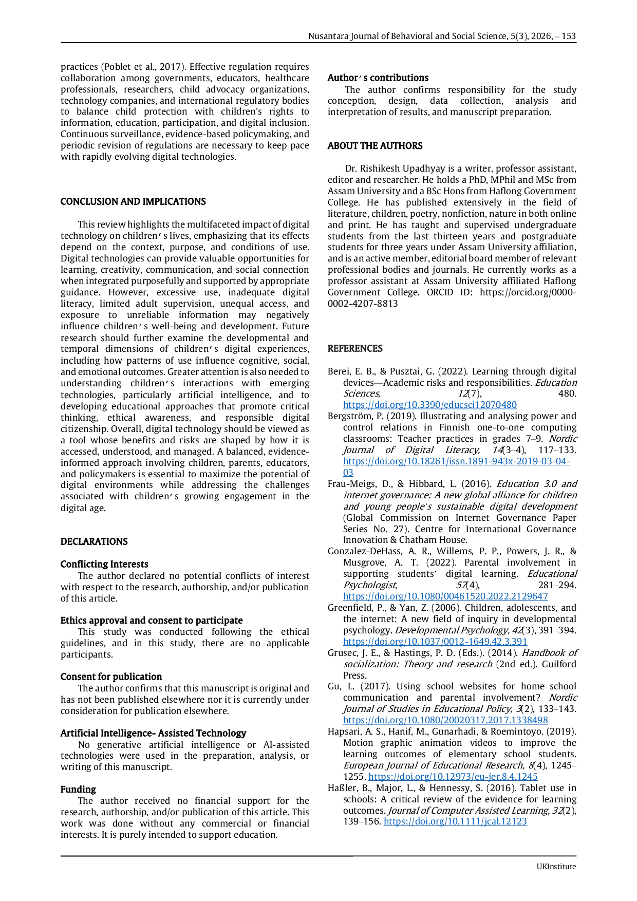 JURIS Children in the Digital Age Health Behavioral Learning Impacts and Management Strategies