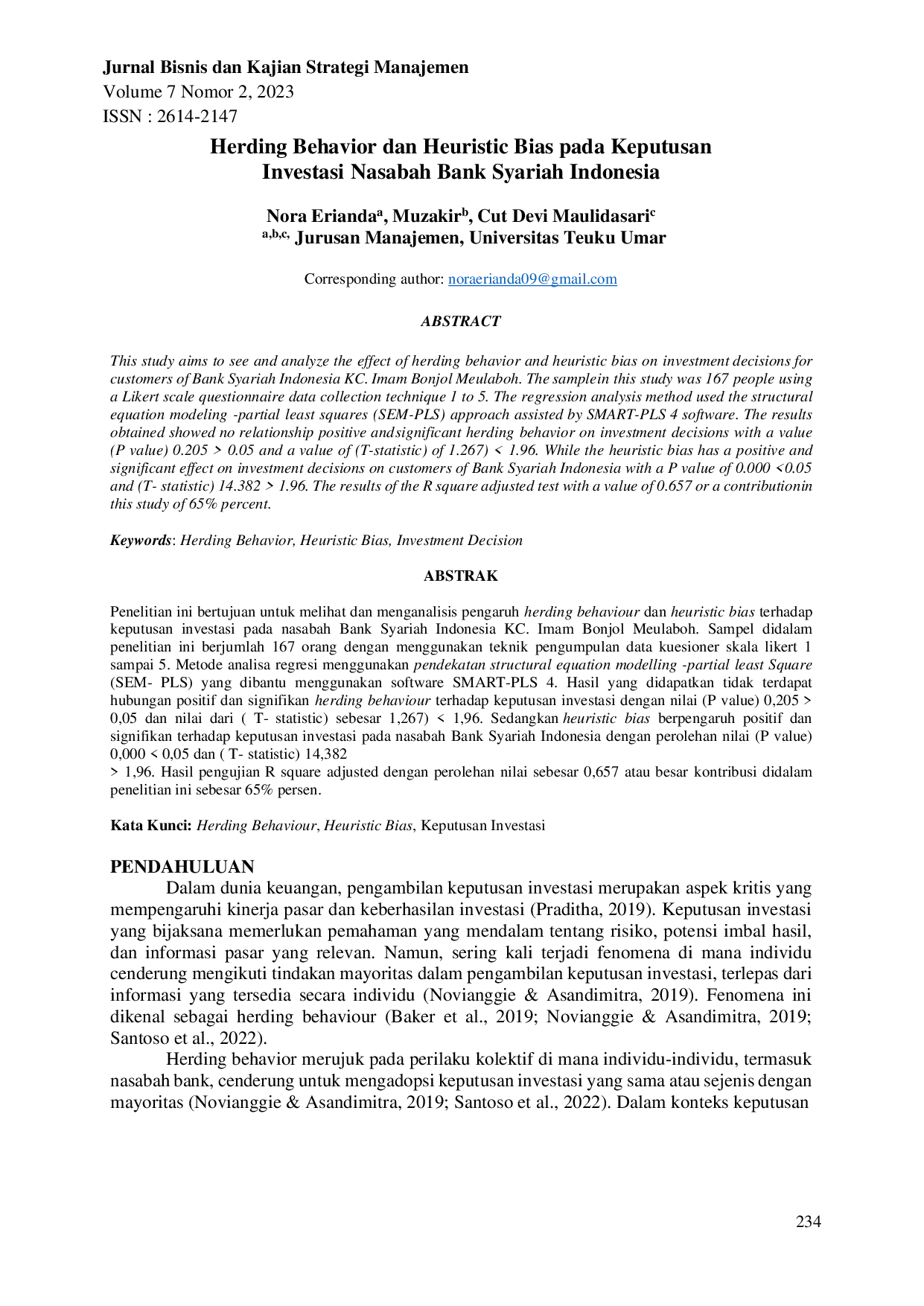 JURIS Herding Behavior dan Heuristic Bias pada Keputusan Investasi Nasabah Bank Syariah Indonesia