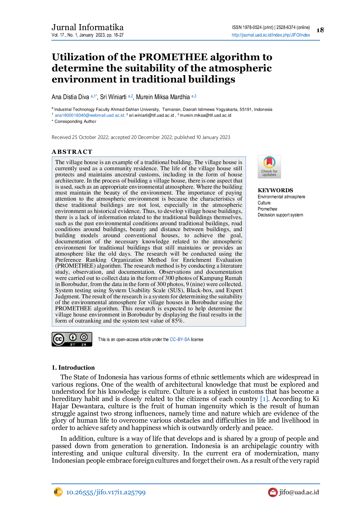 JURIS Utilization of the PROMETHEE algorithm to determine the suitability of the atmospheric environment in traditional buildings