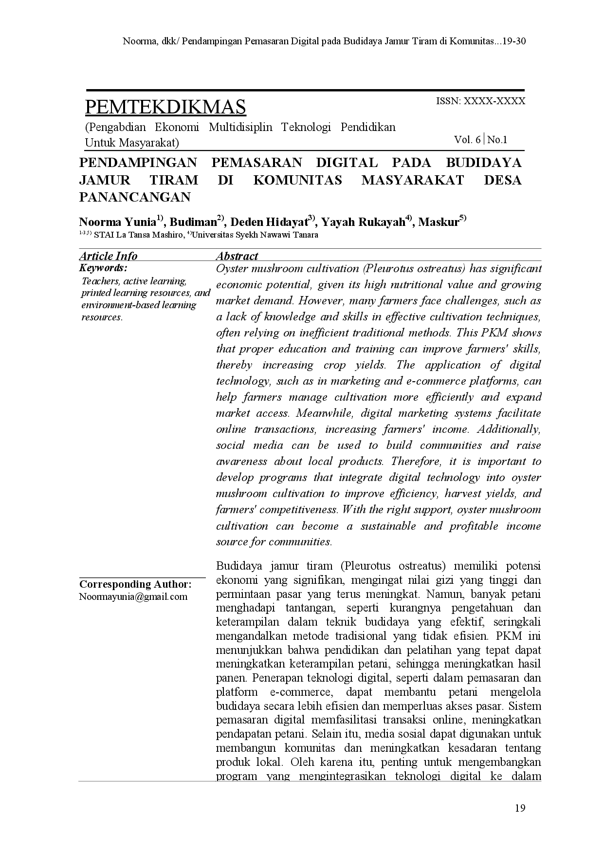 juris Pendampingan Pemasaran Digital Pada Budidaya Jamur Tiram Di Komunitas Masyarakat Desa Panancangan