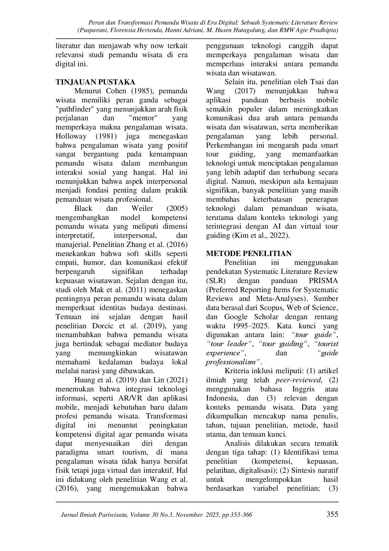 juris Peran dan Transformasi Pemandu Wisata di Era Digital Sebuah Systematic Literature Review