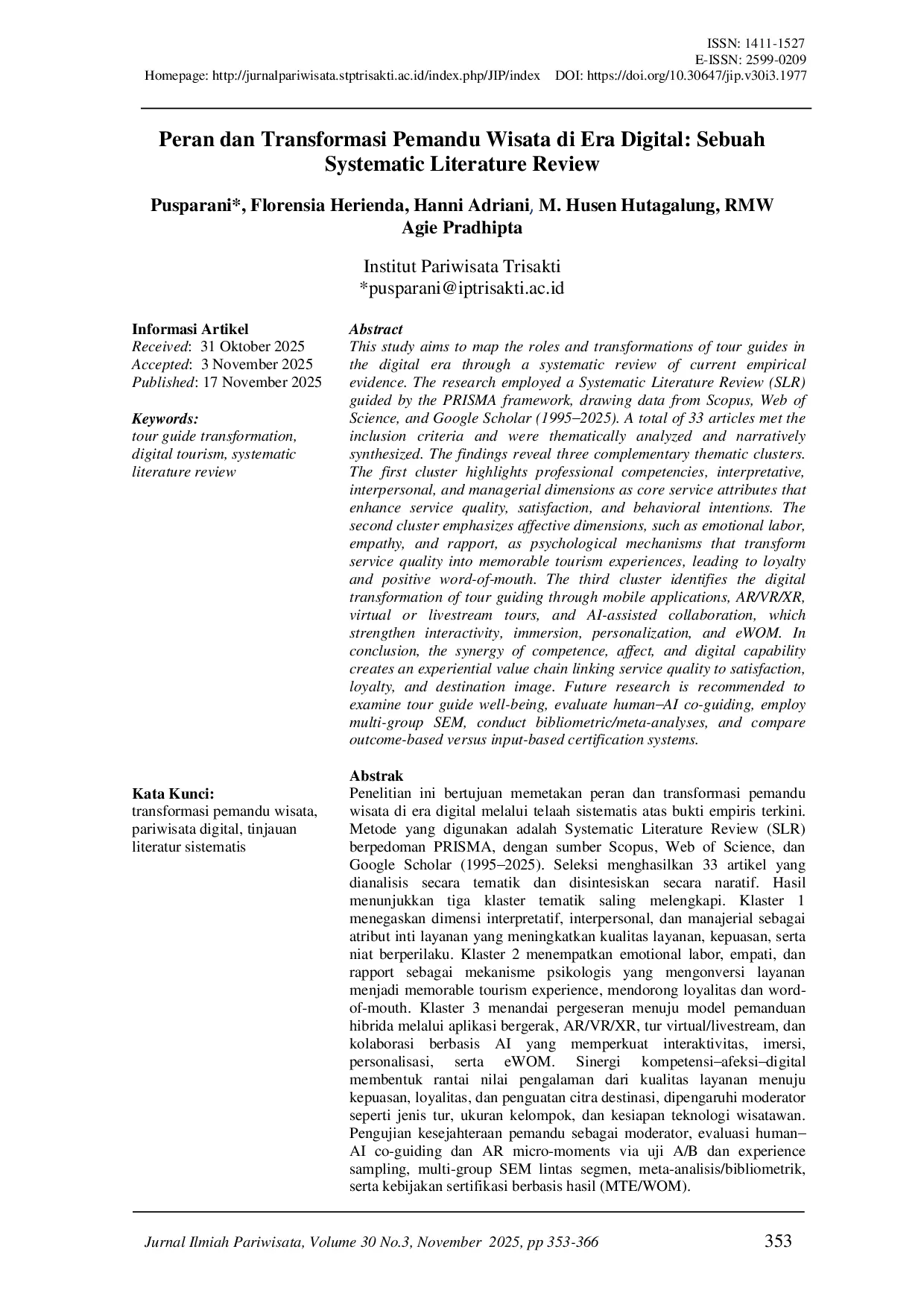 juris Peran dan Transformasi Pemandu Wisata di Era Digital Sebuah Systematic Literature Review