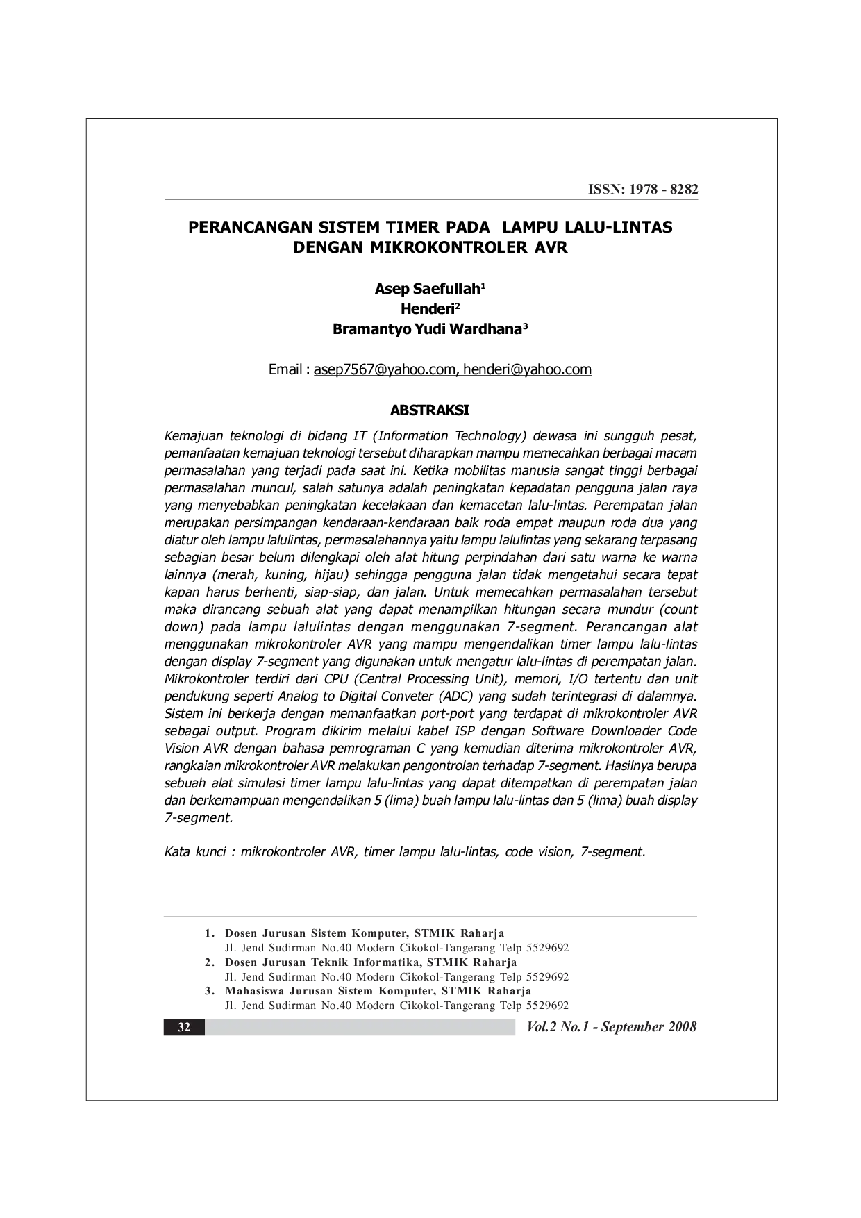 JURIS Perancangan Sistem Timer Pada Lampu Lalulintas Dengan Mikrokontroler Avr