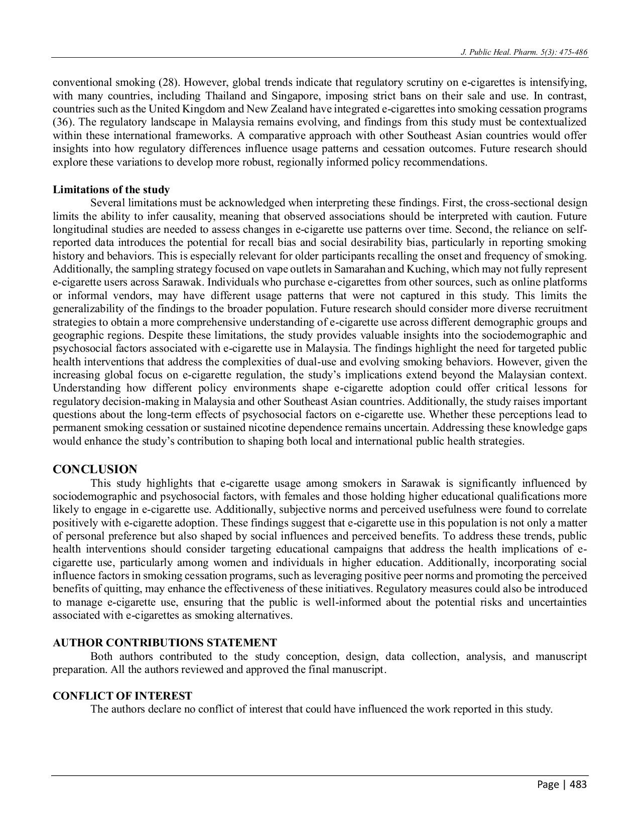 JURIS Factors Influencing Electronic Cigarette use among Young Adults in Sarawak Malaysia A Hierarchical Analysis