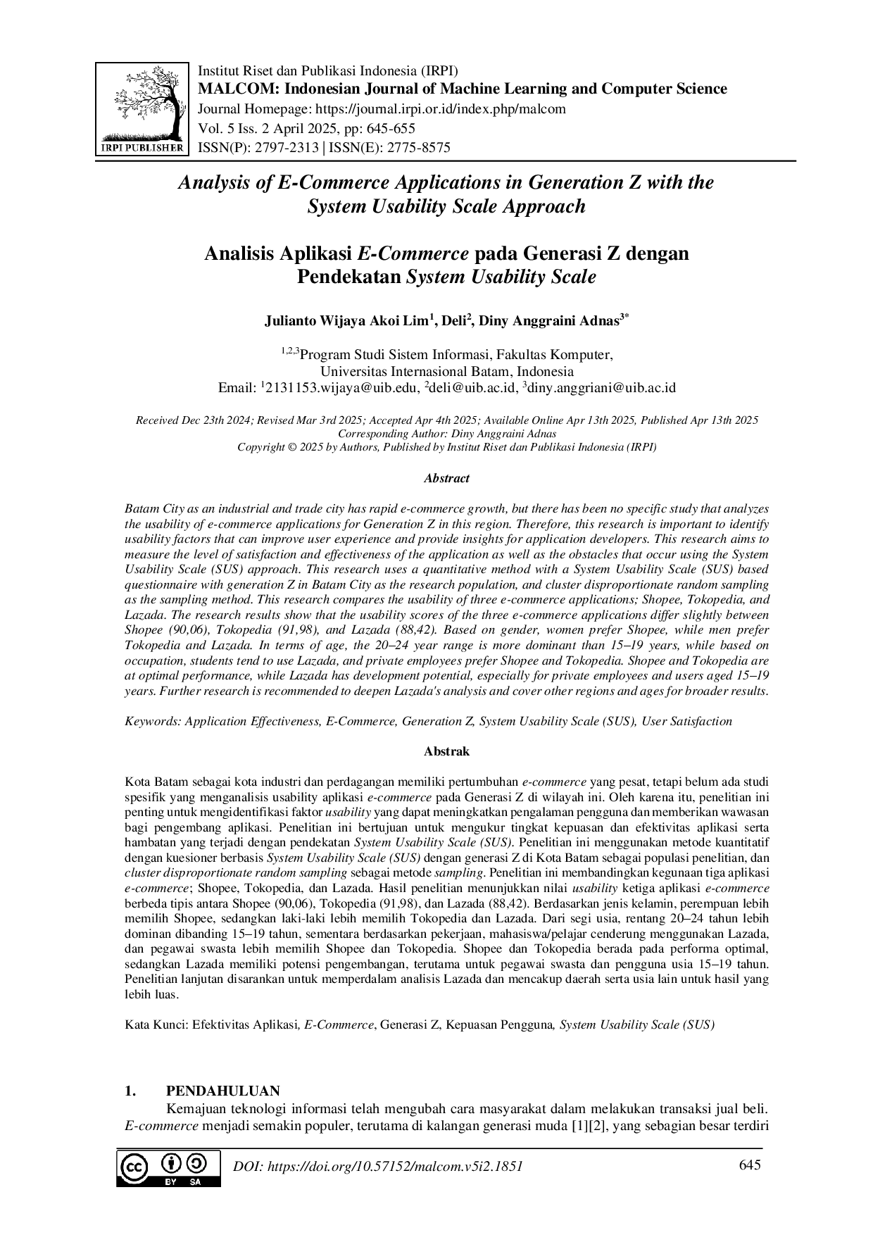 juris Analisis Aplikasi E Commerce pada Generasi Z dengan Pendekatan System Usability Scale
